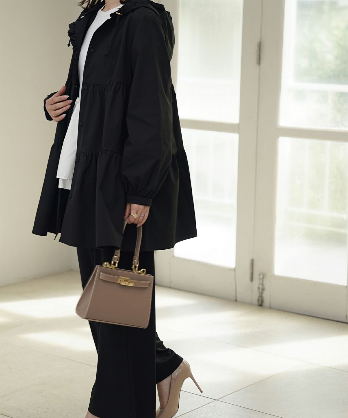 2way ティアード デザイン ライトアウター コート ネイビー/ベージュ/ブラック/M