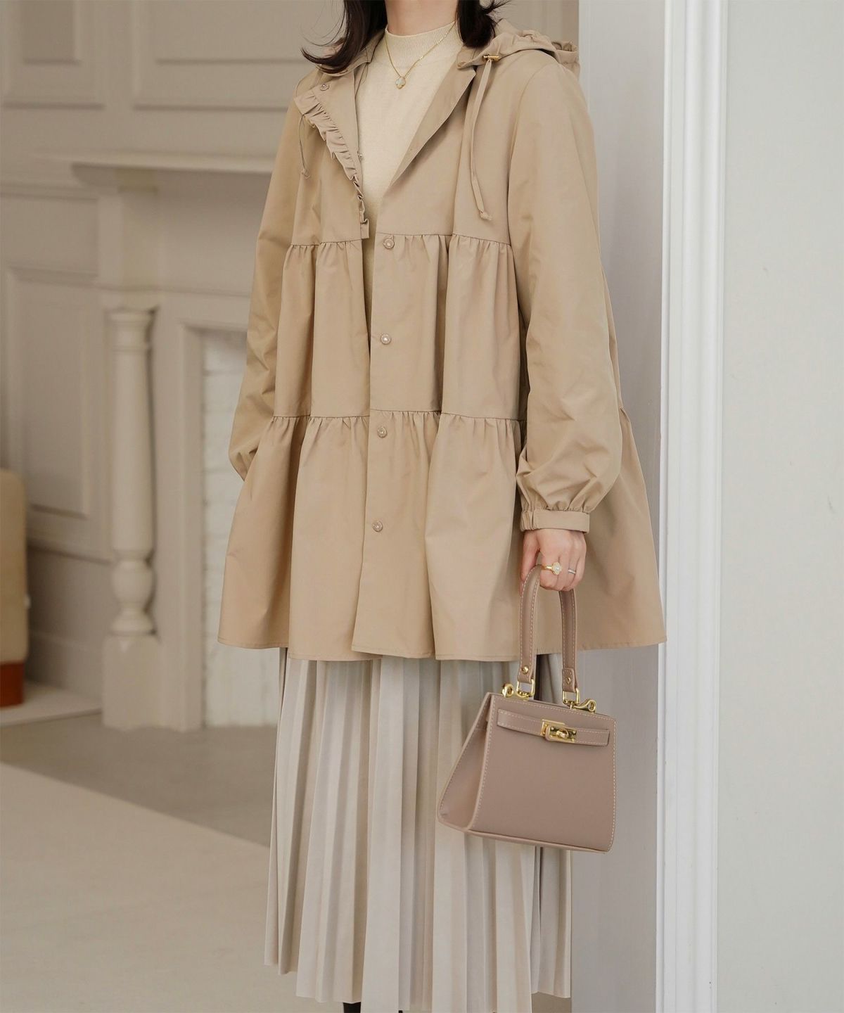 2way ティアード デザイン ライトアウター コート ネイビー/ベージュ/ブラック/M