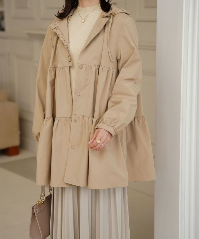 2way ティアード デザイン ライトアウター コート ネイビー/ベージュ/ブラック/M