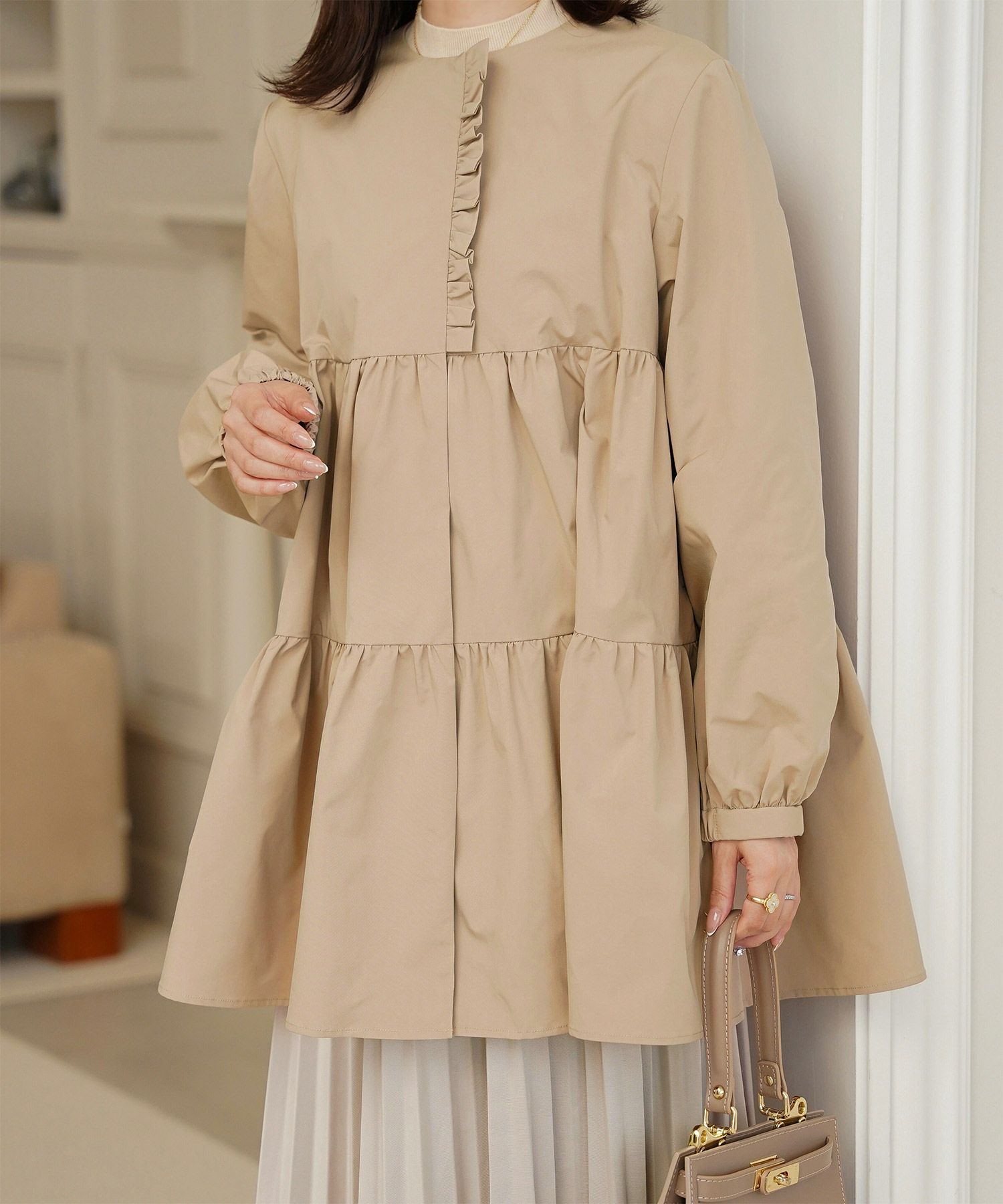 2way ティアード デザイン ライトアウター コート ネイビー/ベージュ/ブラック/M