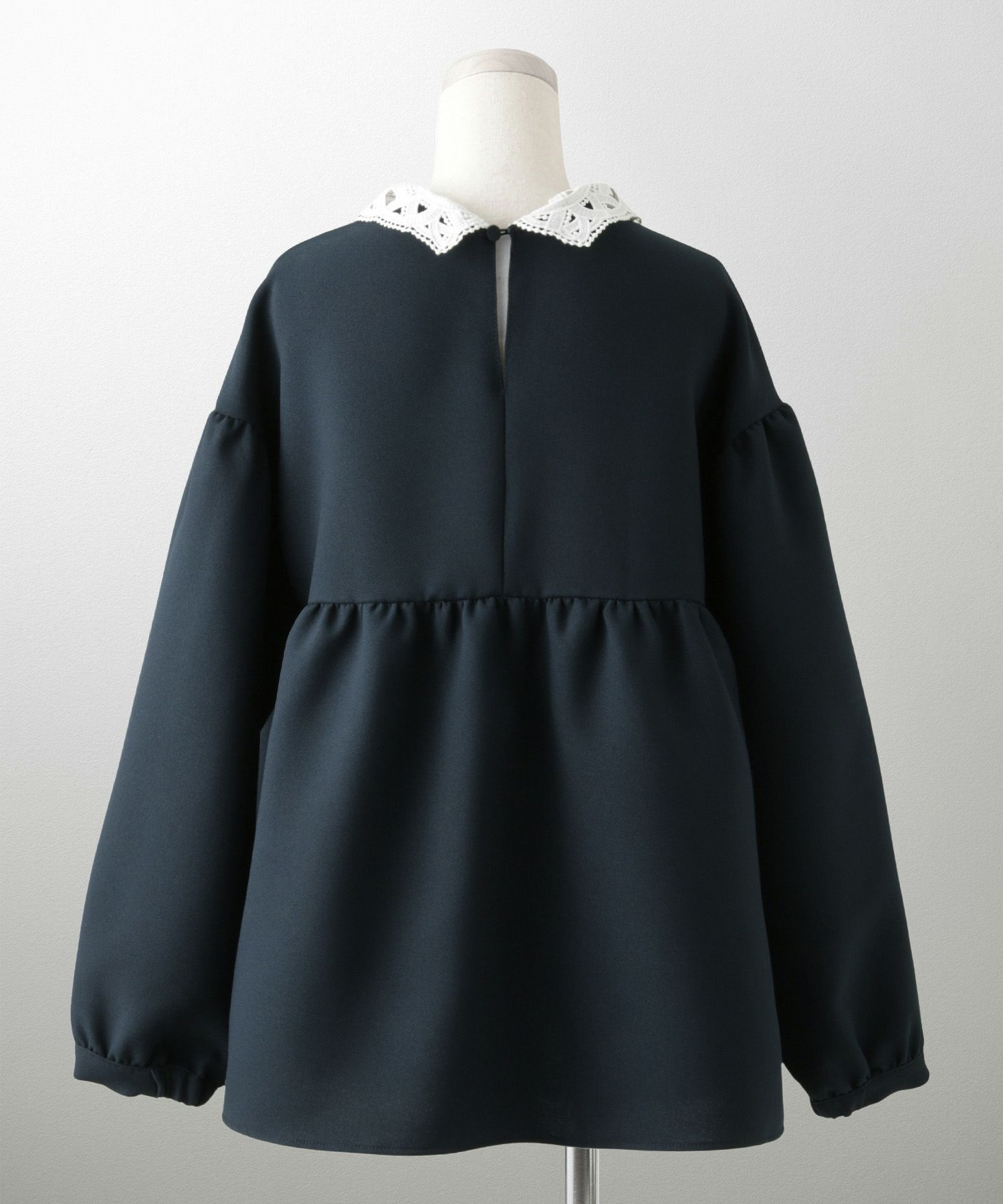 レース 襟付き ブラウス レディース レース襟 長袖 フレア ペプラム チュニック きれいめ 洗える ホワイト/ネイビー/ブラック/M