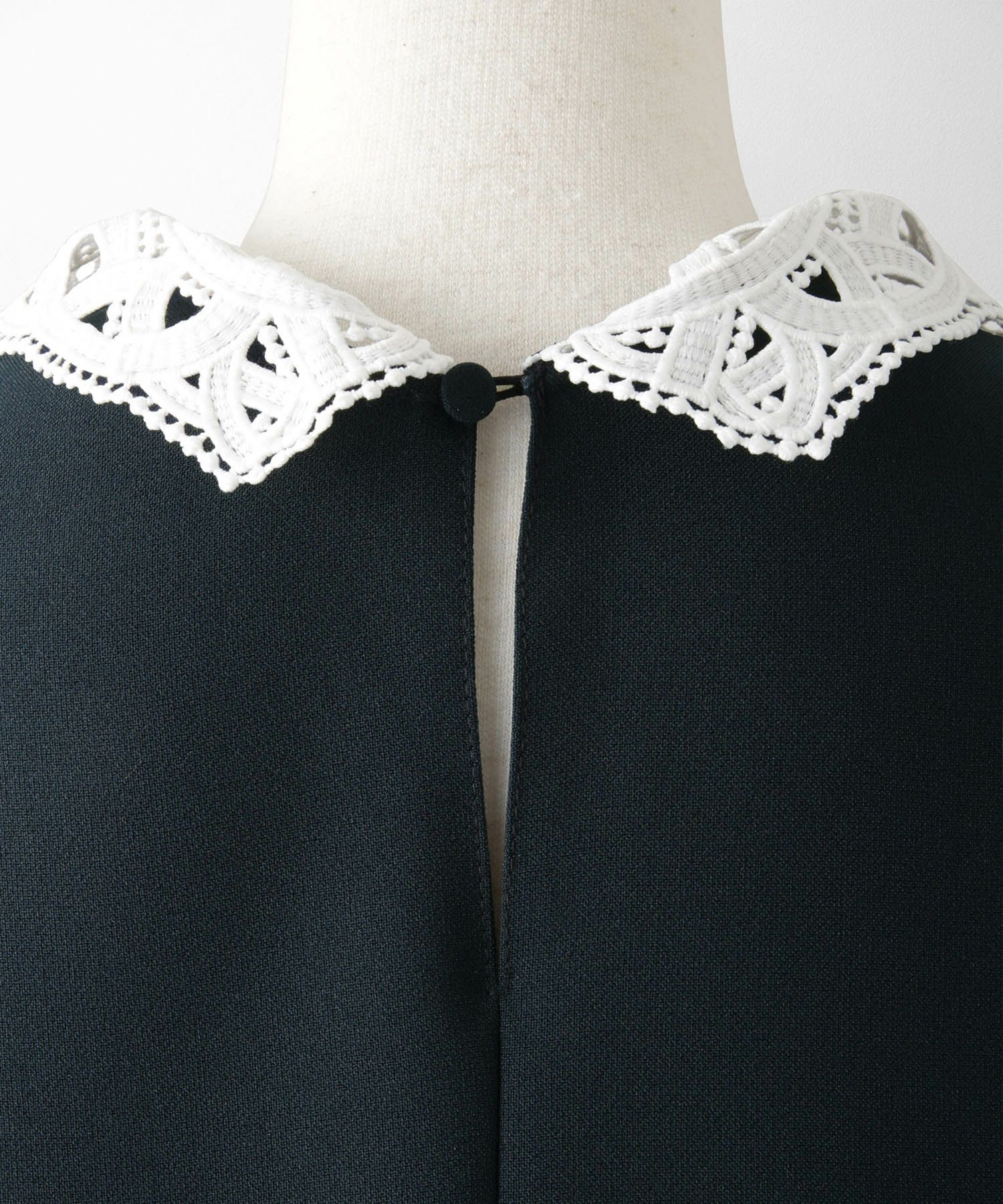 レース 襟付き ブラウス レディース レース襟 長袖 フレア ペプラム チュニック きれいめ 洗える ホワイト/ネイビー/ブラック/M