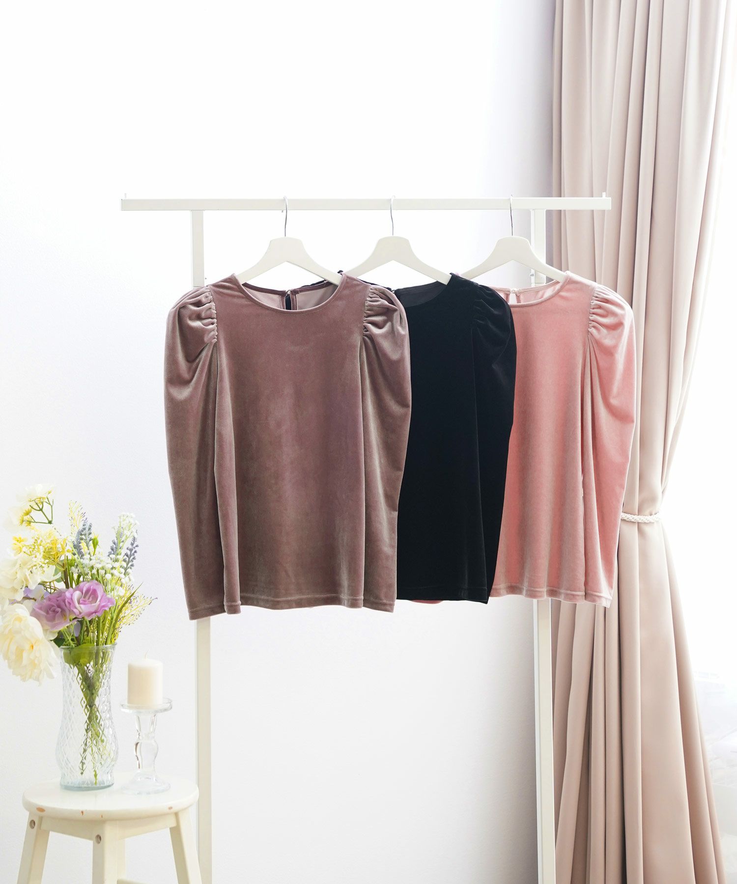 トップス レディース 長袖 ベロア オフィス きれいめ 上品 かわいい 黒 ピンク 秋冬 大人 ジョイントスペース