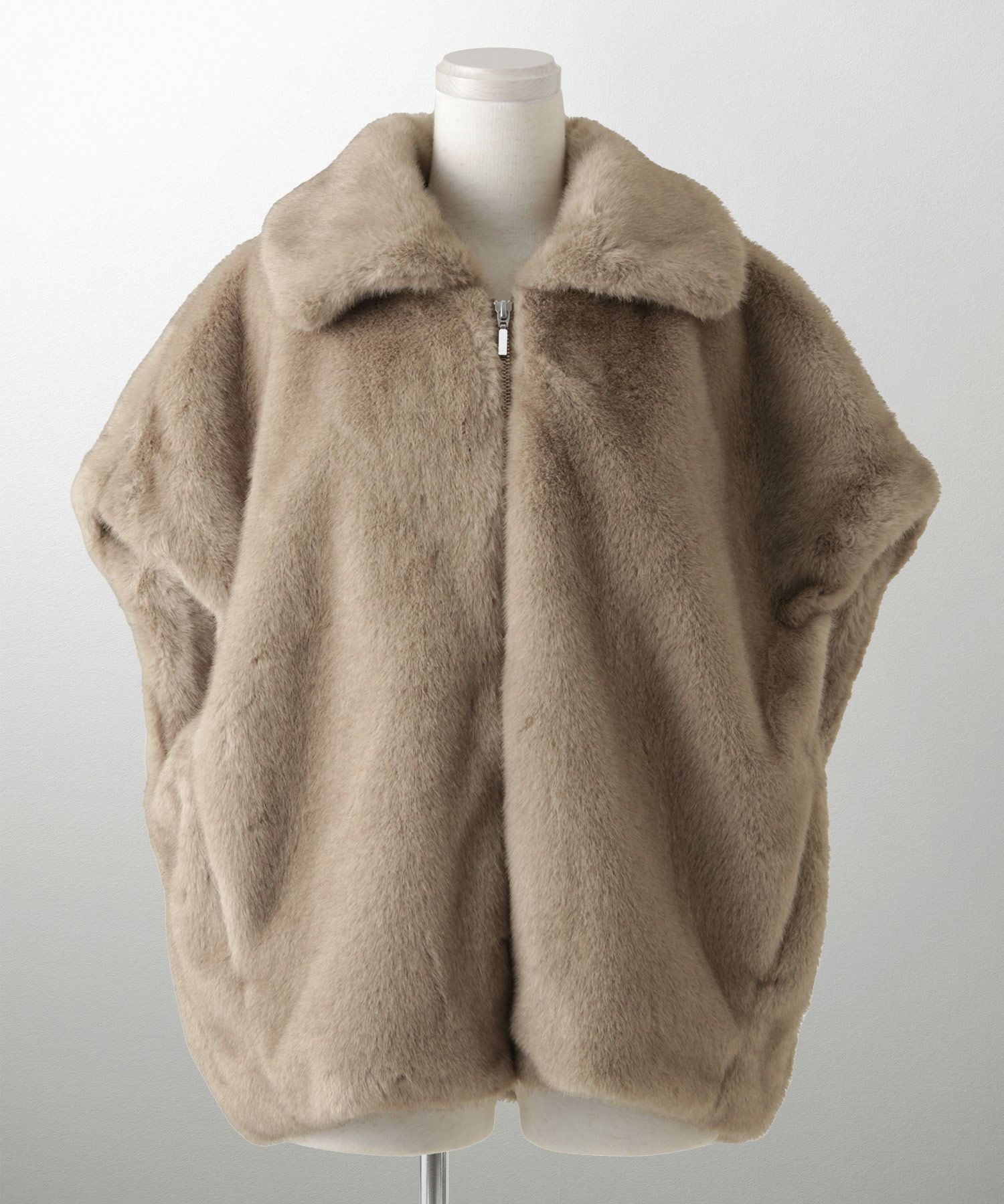 レディース  ジレ ファー フェイクファー ジャケット アウター 秋 冬 きれいめ ライトグレー/キャメル/M/ノースリーブ