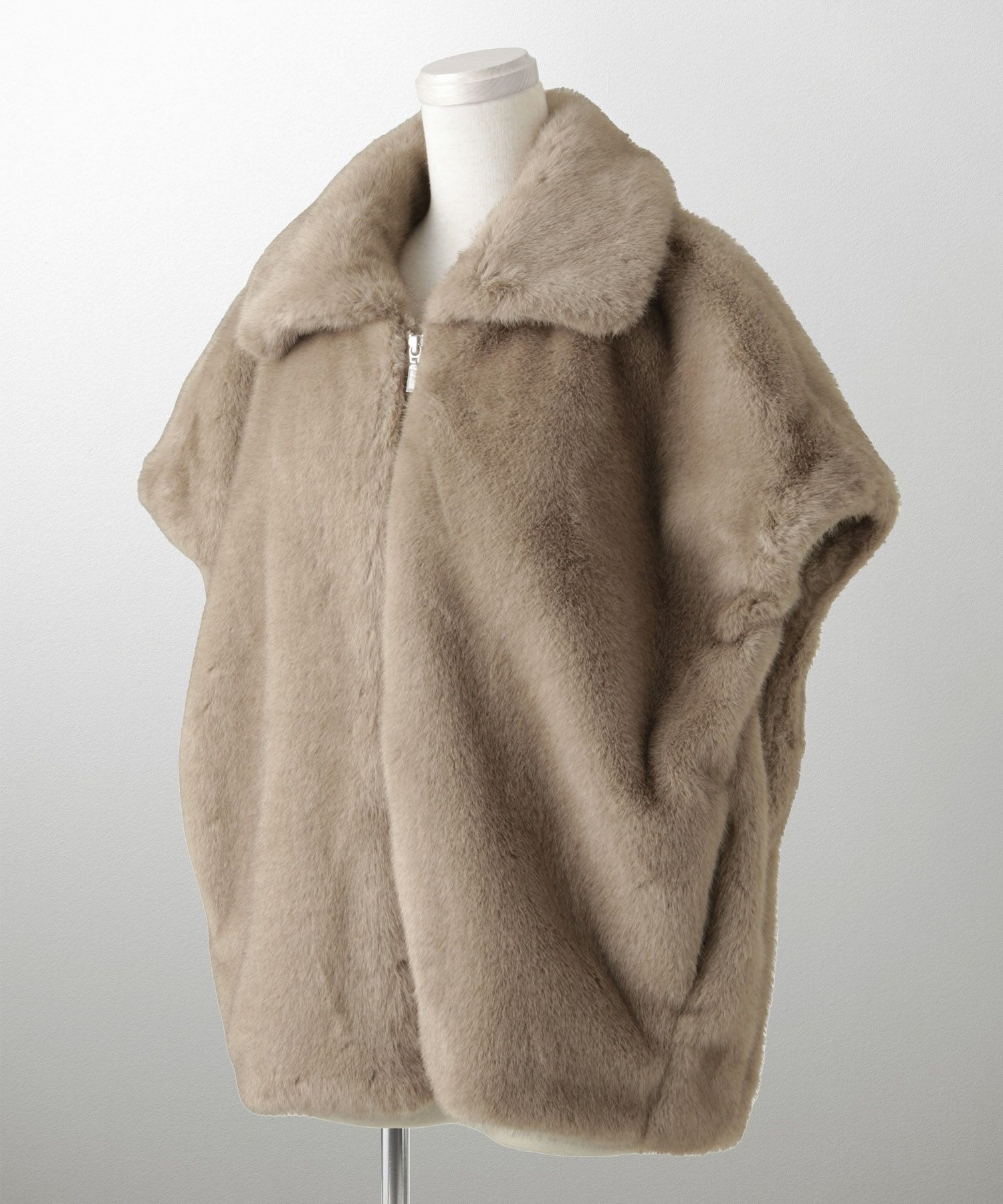 レディース  ジレ ファー フェイクファー ジャケット アウター 秋 冬 きれいめ ライトグレー/キャメル/M/ノースリーブ