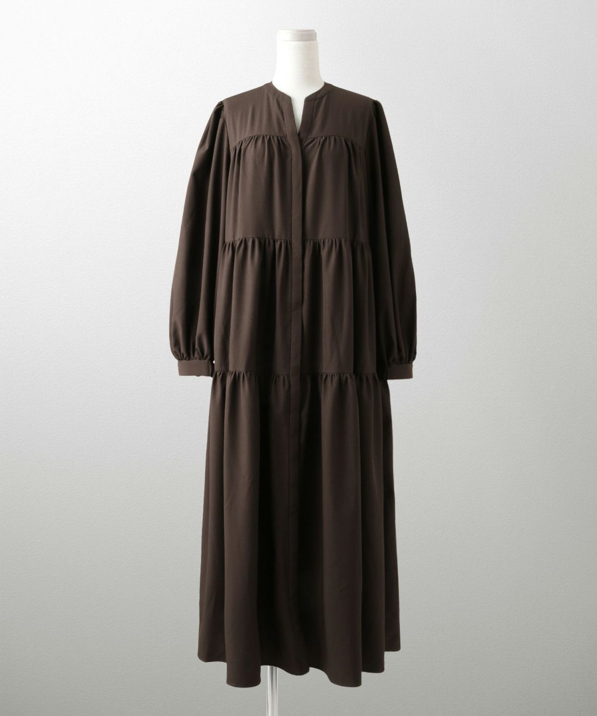 レディース 春 秋 冬 ティアードワンピース ロングワンピース マキシ丈 きれいめ 洗える ブラウン/ブラック/S/M/長袖