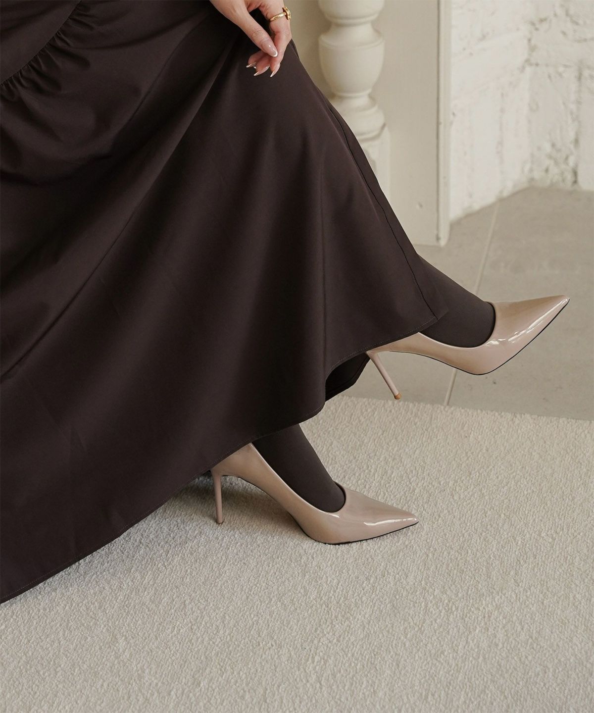 レディース 春 秋 冬 ティアードワンピース ロングワンピース マキシ丈 きれいめ 洗える ブラウン/ブラック/S/M/長袖