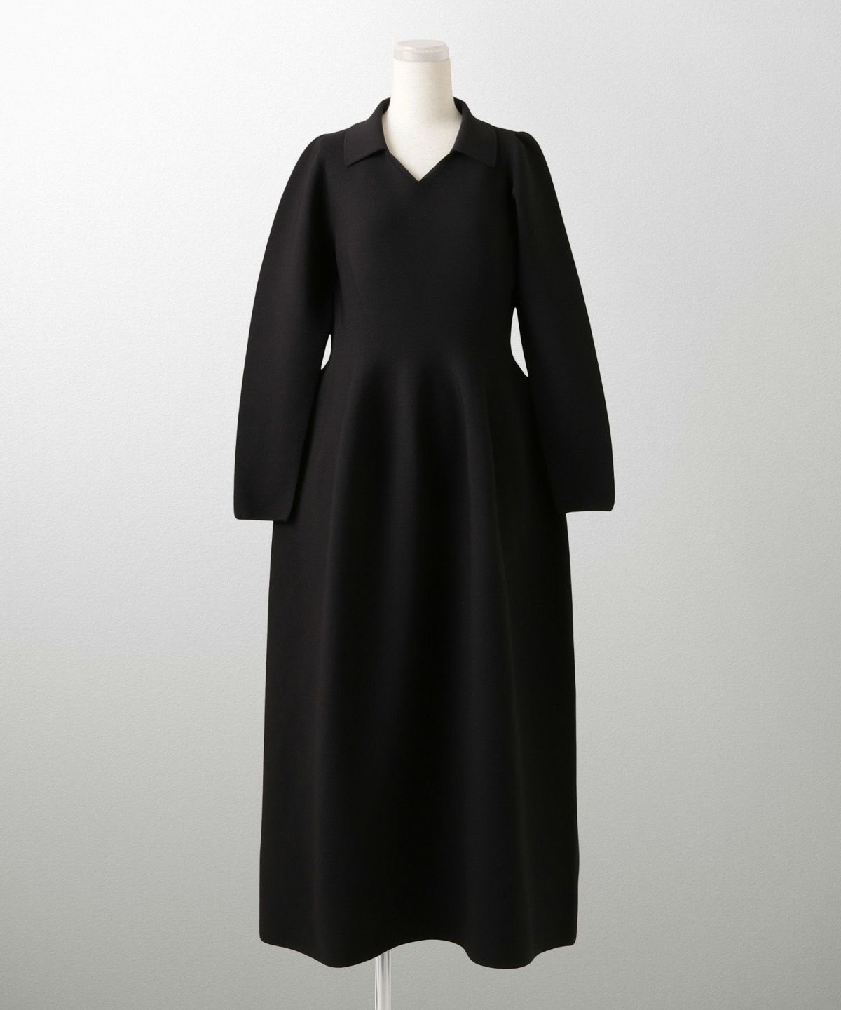 オープンカラー ホールガーメント ニット ワンピース レディース 春 秋 冬 ロング丈 マキシ丈 長袖 Vネック サックス/ベージュ/ブラック/S/M