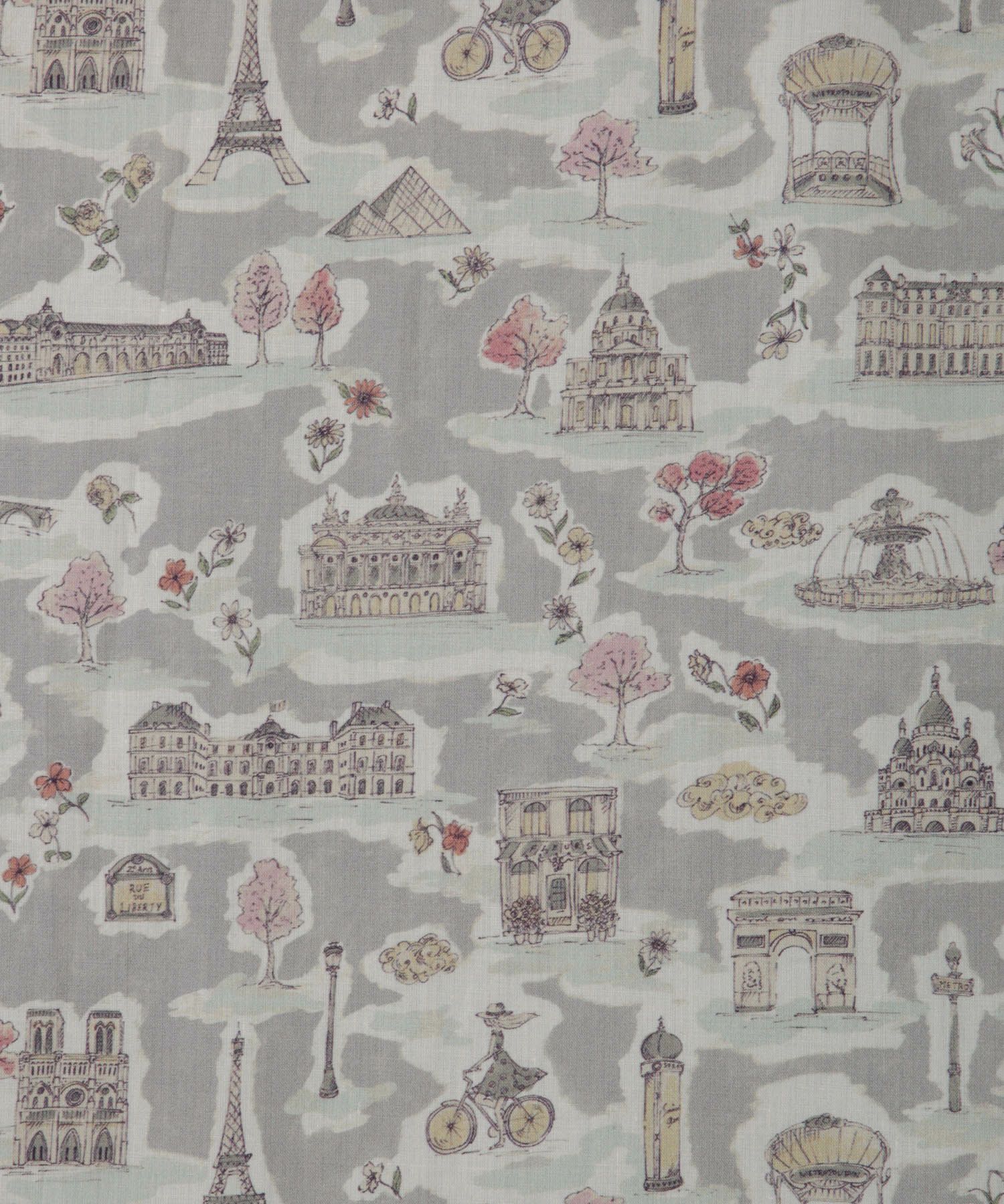 レディース ワンピース ボウタイ リバティ柄 長袖 パリ 陶器 長袖 きれいめ 上品 洗える グレー/ピンク/ブルー/ベージュ/M