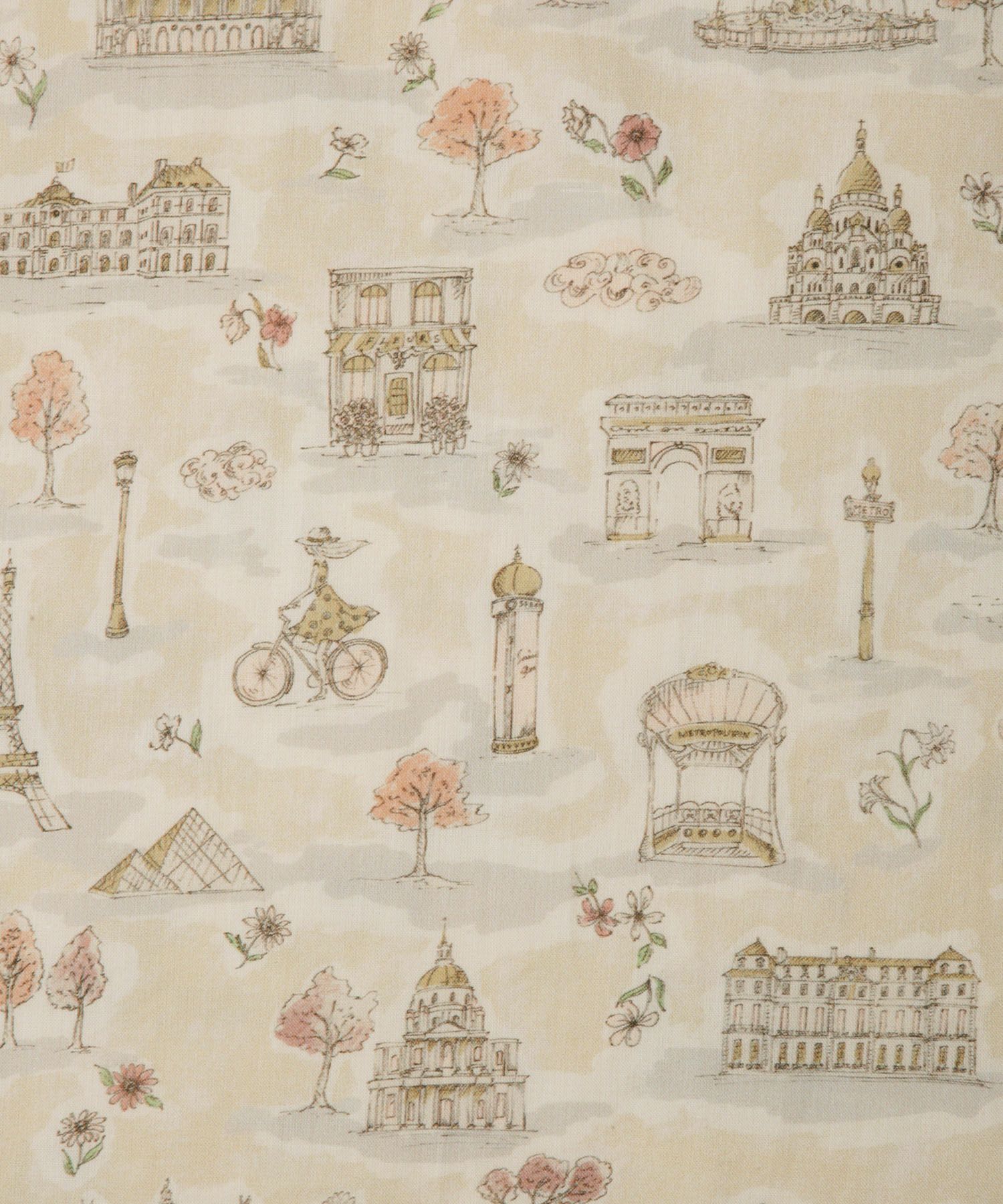 レディース ワンピース ボウタイ リバティ柄 長袖 パリ 陶器 長袖 きれいめ 上品 洗える グレー/ピンク/ブルー/ベージュ/M