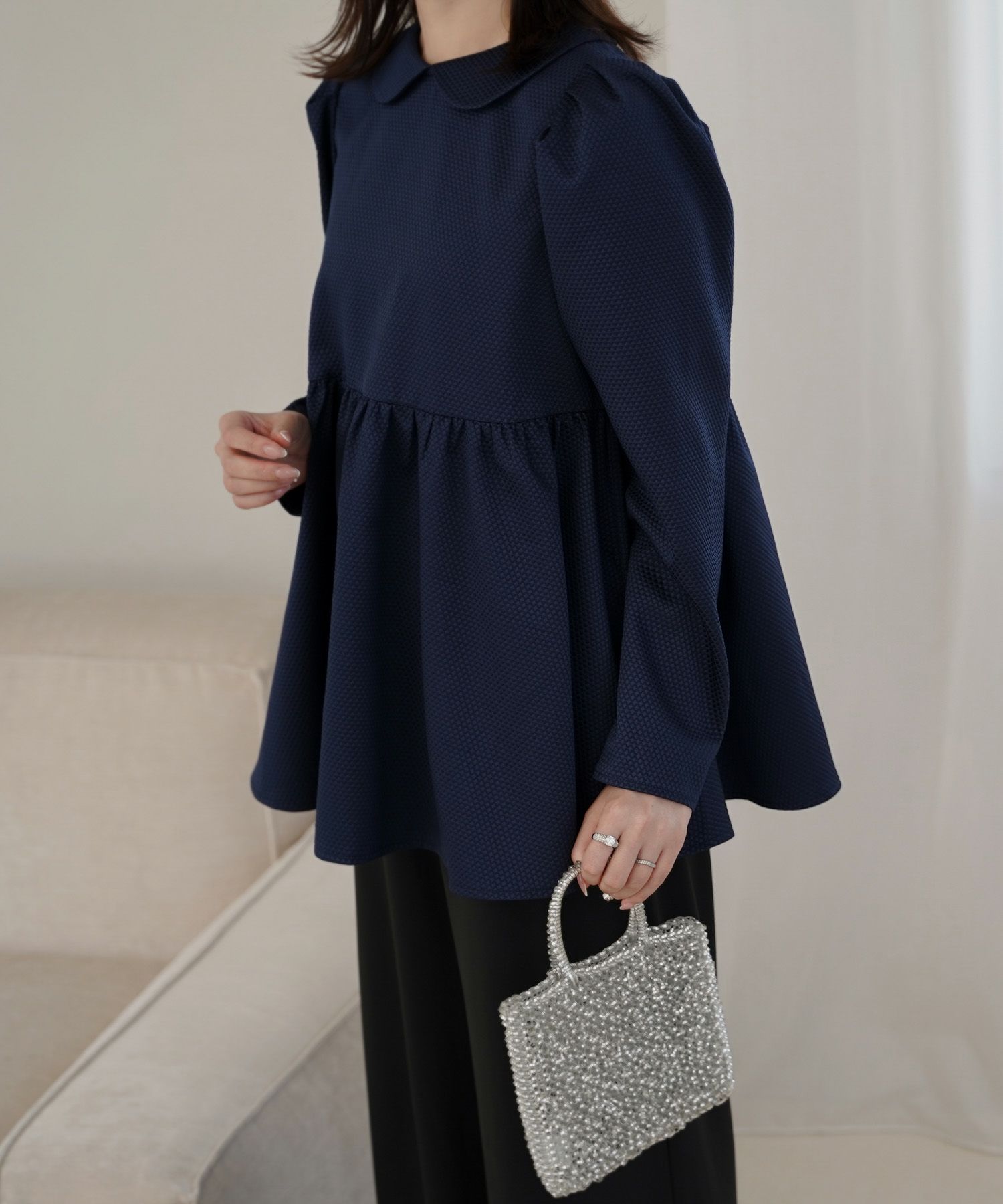 ☆新品☆29700円☆アベニール☆オーガンジージャガード半袖ペプラム