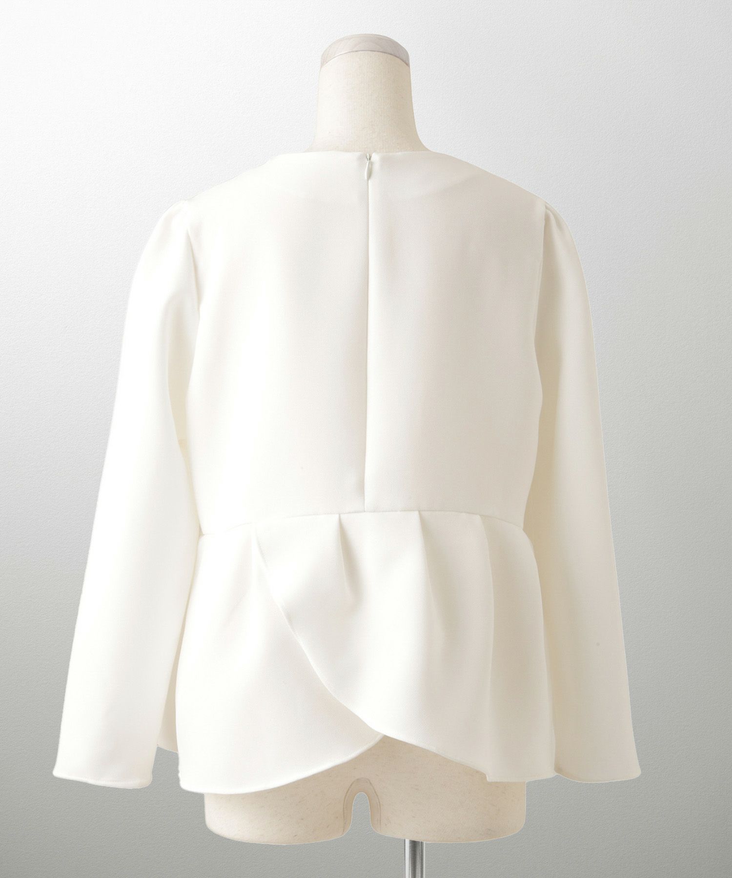 バラモチーフ クロス トップス ラウス  サテン 薔薇 ペプラム 長袖 セレモニー オケージョン 上品 オフィス ホワイト/ブラック/M/長袖