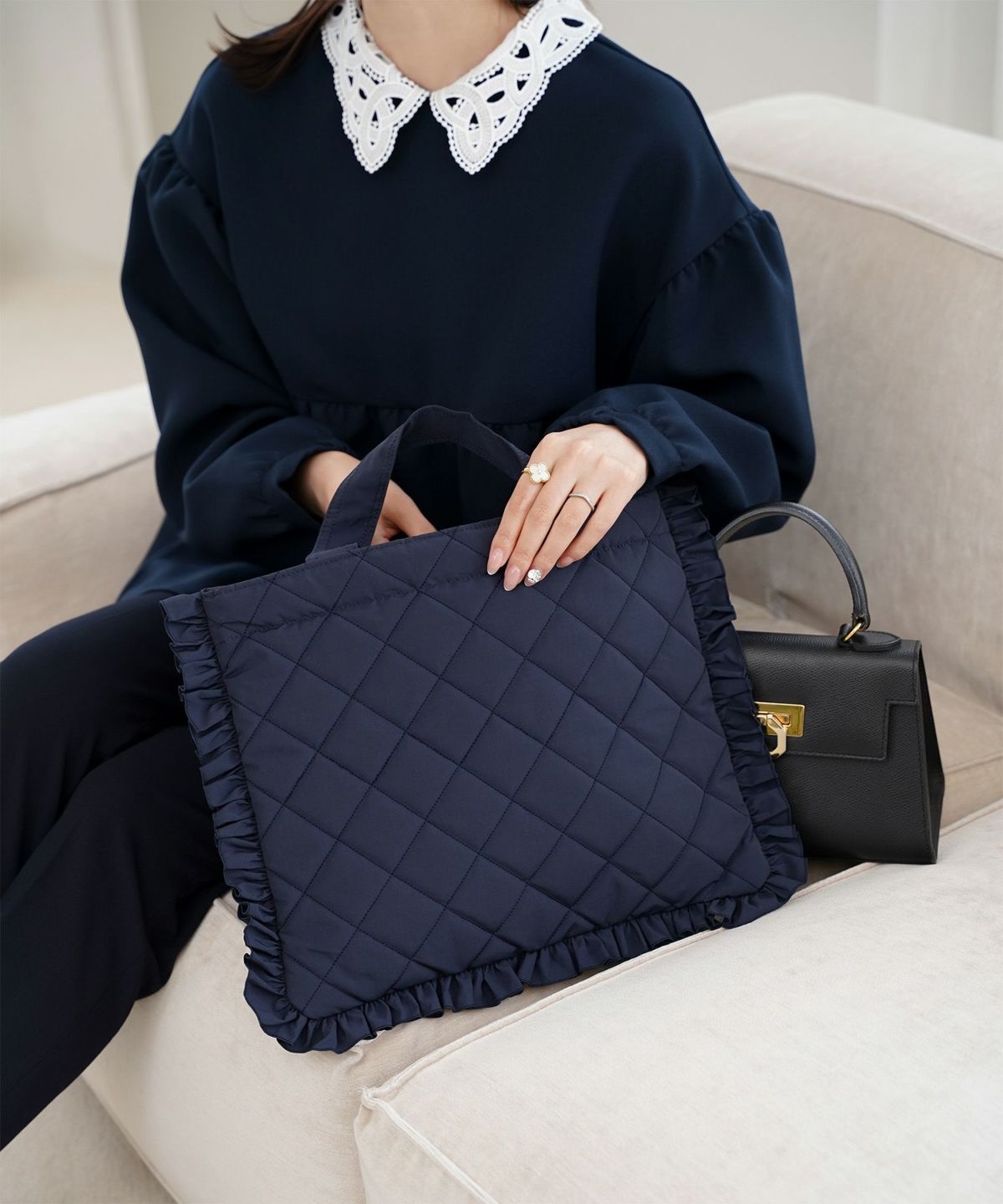 レディース バッグ 無地 キルティング オケージョン オフィス 学校行事 春 夏 秋 冬 サブバッグ アイボリー ネイビー ブラック フリー