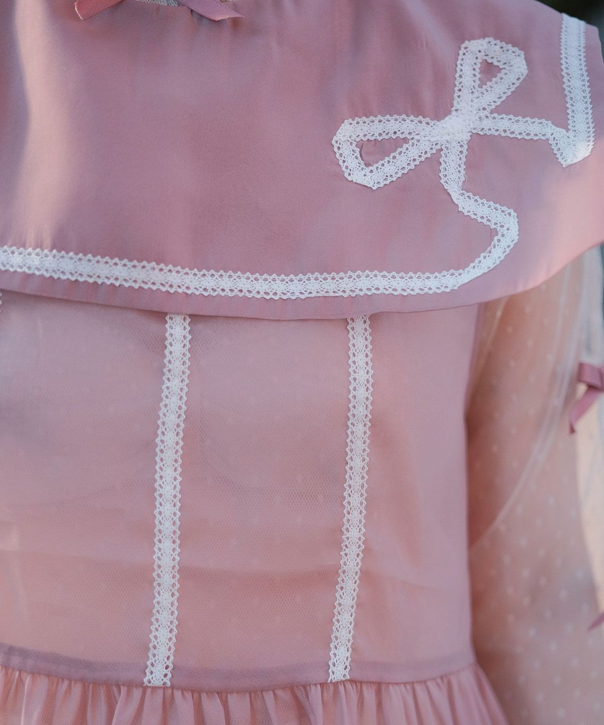  セーラーカラー レース ワンピース miolite ピンクベージュ/ブルーグレー