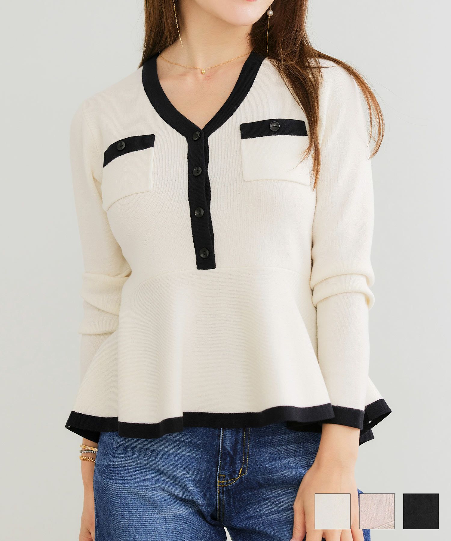 エコヴェロ バイカラー ペプラム ニット Liala×PG