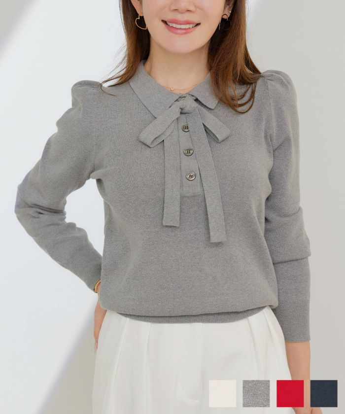 エコヴェロ 襟付き ボウタイ ニット Liala×PG