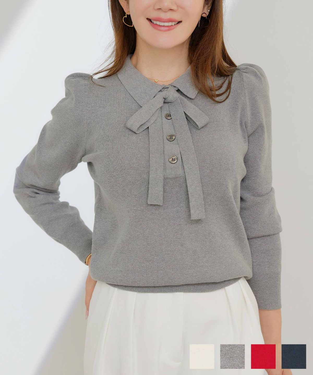 エコヴェロ 襟付き ボウタイ ニット Liala×PG