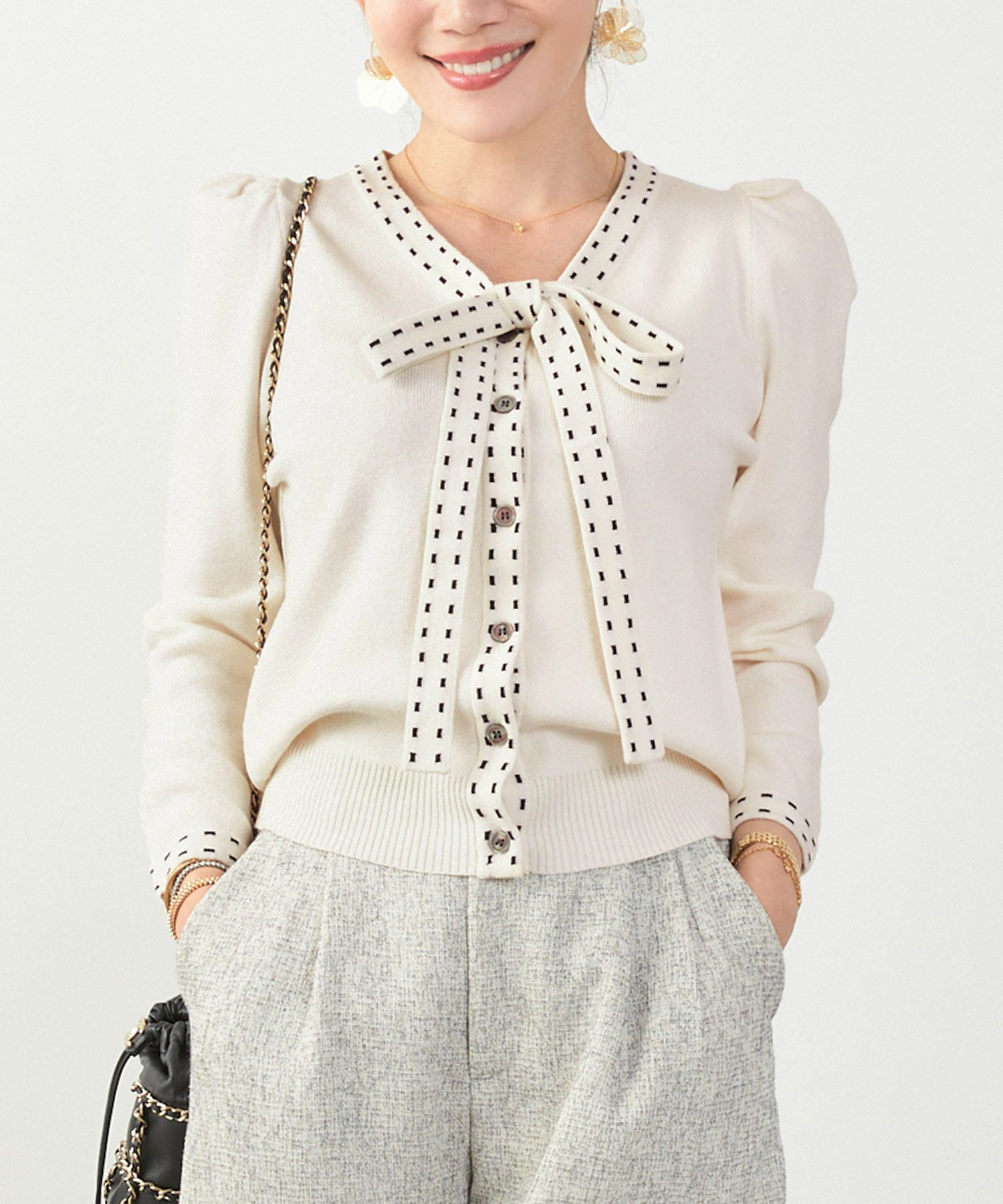 手洗い可 レディース 長袖 秋冬春 長袖 可愛い 上品 きれいめ オフィス ボウタイ フェミニン ジョイントスペース