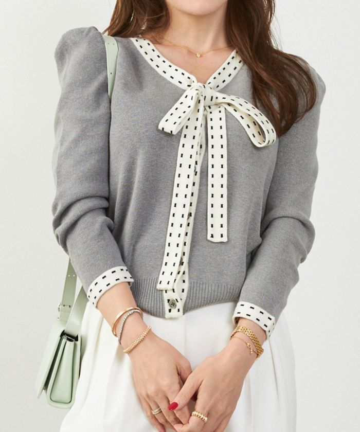 手洗い可 レディース 長袖 秋冬春 長袖 可愛い 上品 きれいめ オフィス ボウタイ フェミニン ジョイントスペース