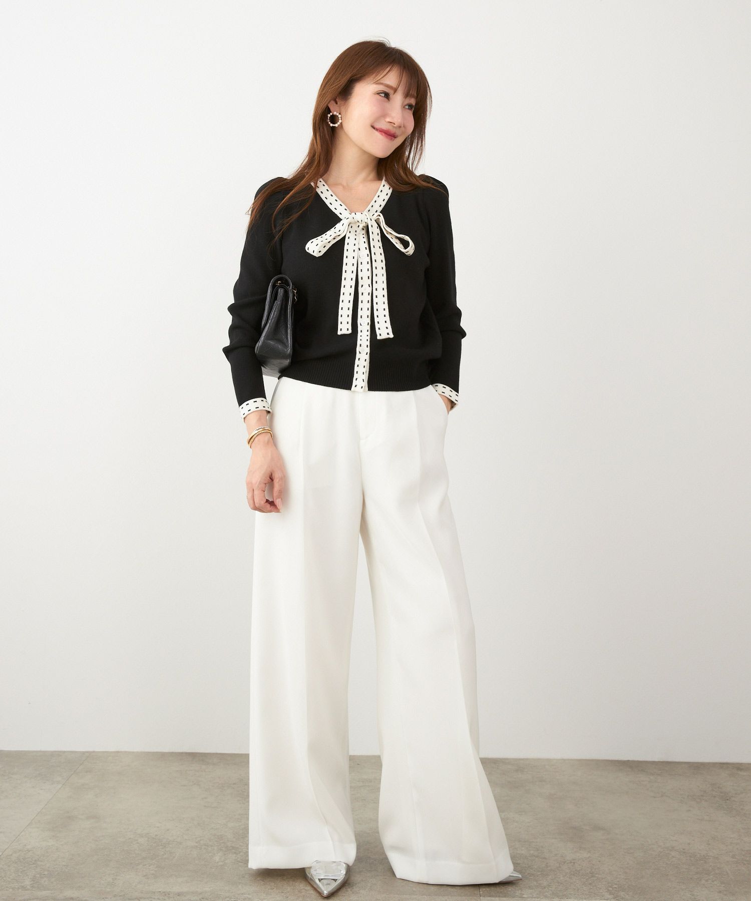 手洗い可 レディース 長袖 秋冬春 長袖 可愛い 上品 きれいめ オフィス ボウタイ フェミニン ジョイントスペース