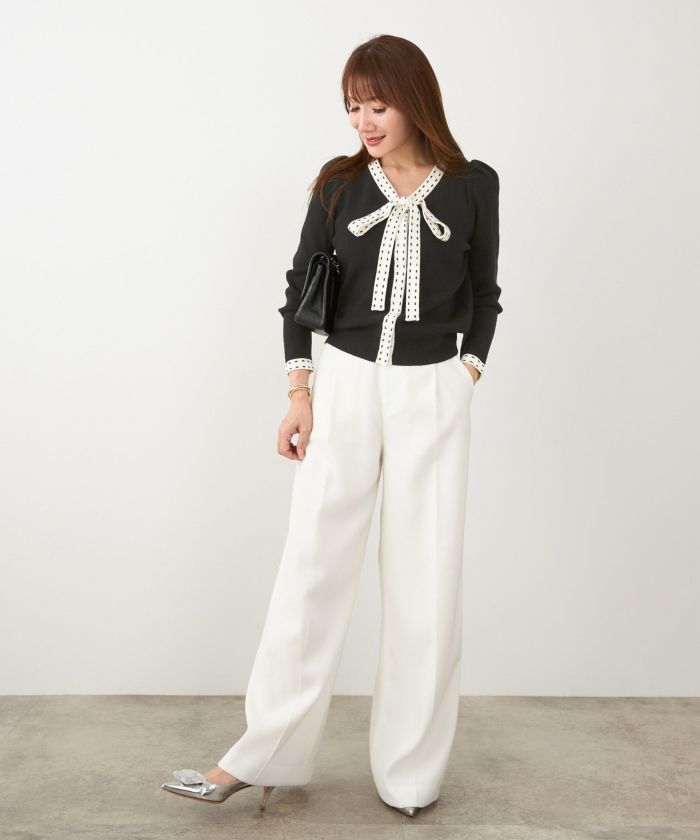 手洗い可 レディース 長袖 秋冬春 長袖 可愛い 上品 きれいめ オフィス ボウタイ フェミニン ジョイントスペース