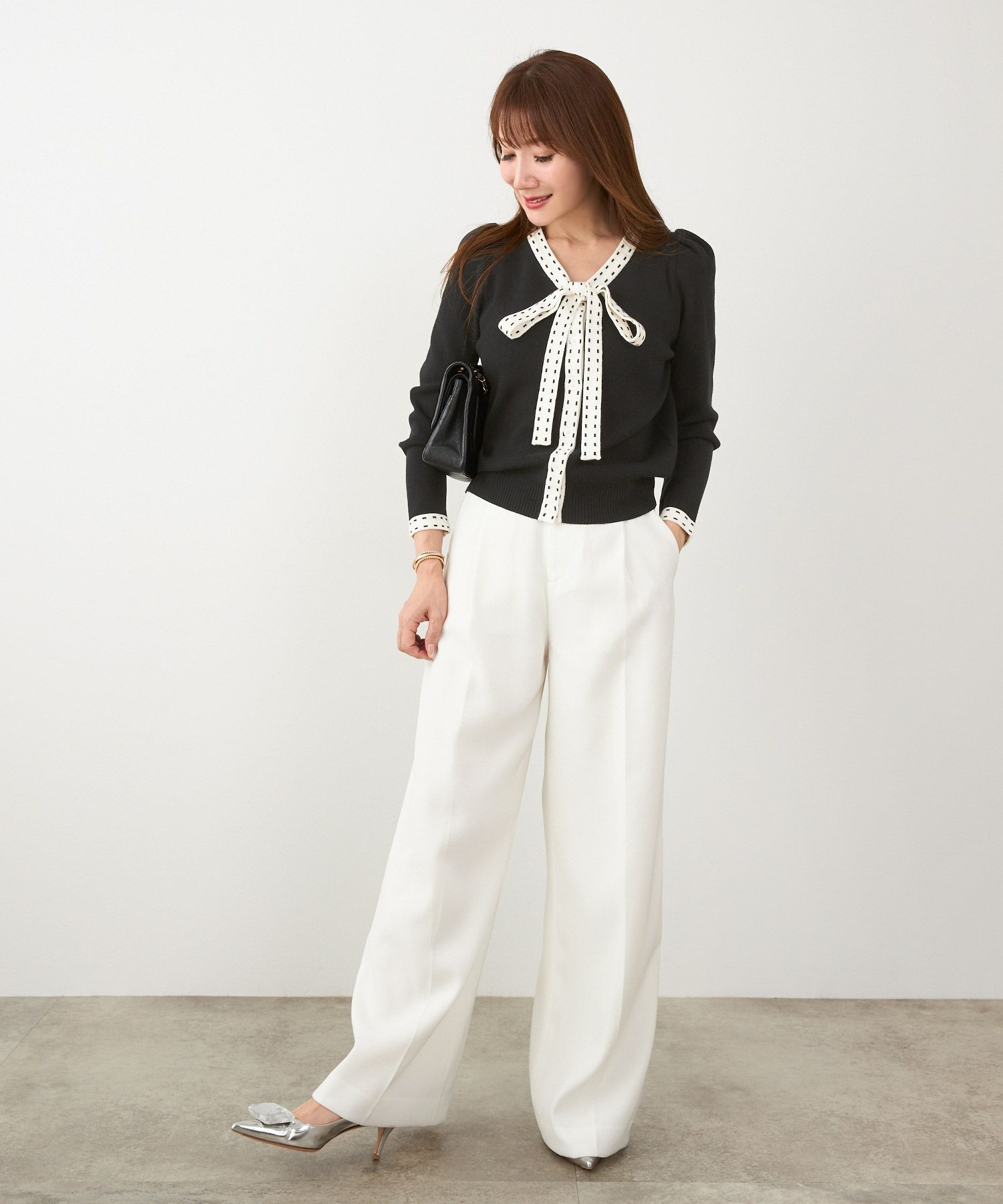 手洗い可 レディース 長袖 秋冬春 長袖 可愛い 上品 きれいめ オフィス ボウタイ フェミニン ジョイントスペース