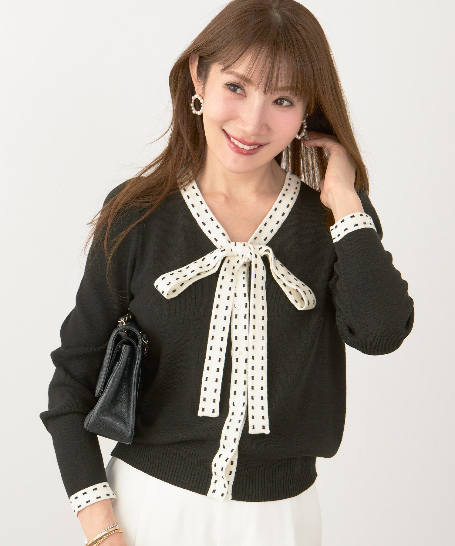 手洗い可 レディース 長袖 秋冬春 長袖 可愛い 上品 きれいめ オフィス ボウタイ フェミニン ジョイントスペース