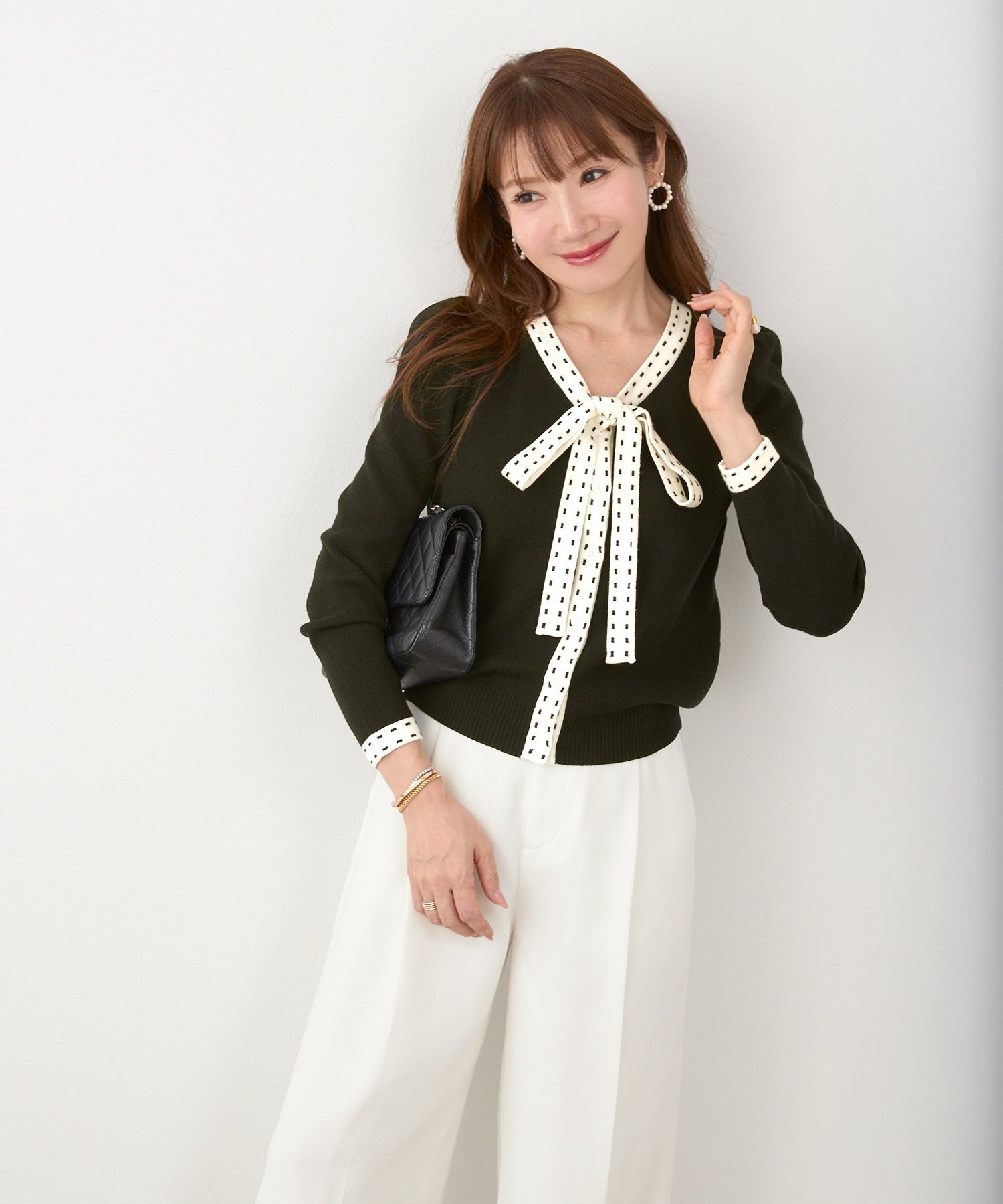 手洗い可 レディース 長袖 秋冬春 長袖 可愛い 上品 きれいめ オフィス ボウタイ フェミニン ジョイントスペース