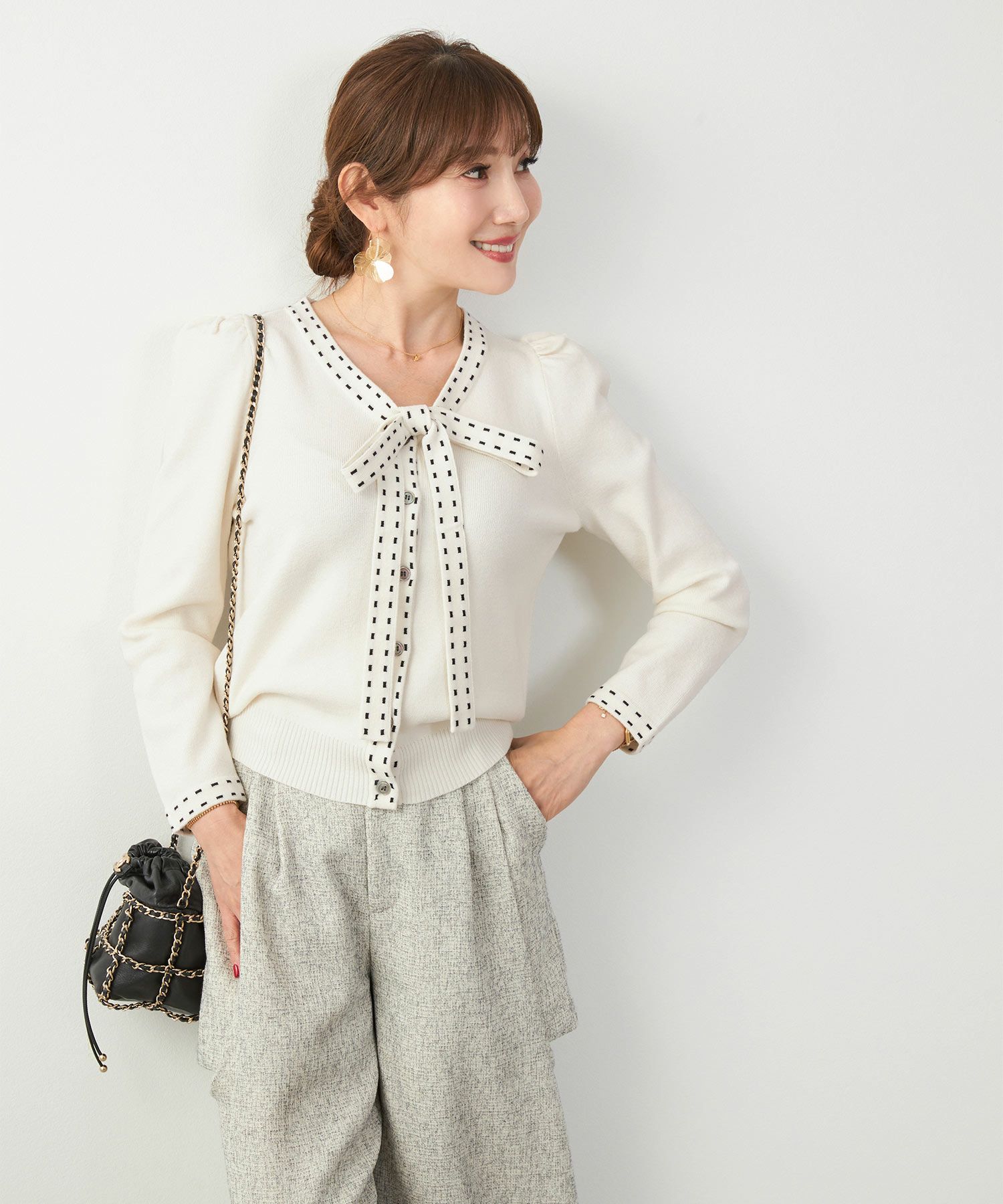 手洗い可 レディース 長袖 秋冬春 長袖 可愛い 上品 きれいめ オフィス ボウタイ フェミニン ジョイントスペース