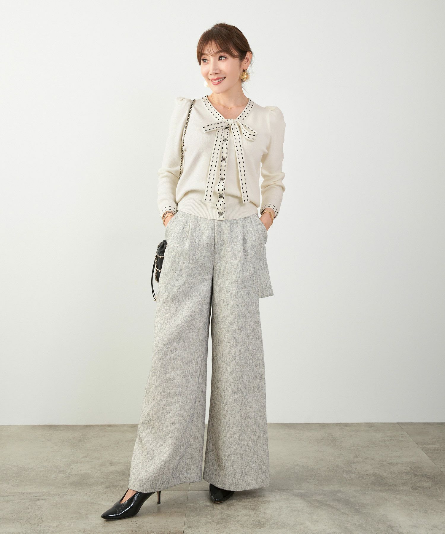 手洗い可 レディース 長袖 秋冬春 長袖 可愛い 上品 きれいめ オフィス ボウタイ フェミニン ジョイントスペース