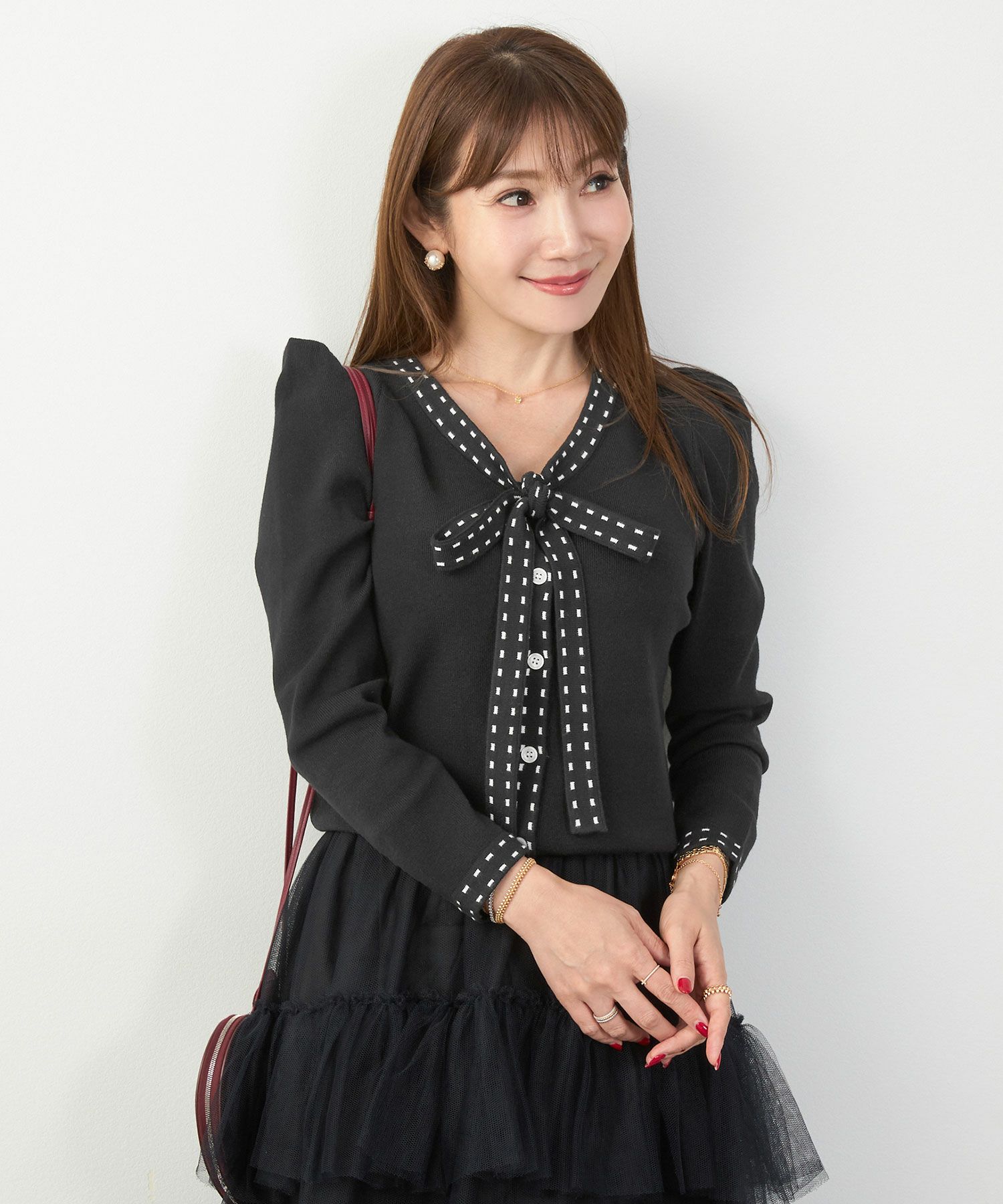 手洗い可 レディース 長袖 秋冬春 長袖 可愛い 上品 きれいめ オフィス ボウタイ フェミニン ジョイントスペース