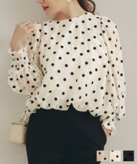 フロッキードット パフ袖 バルーン ブラウス Liala×PG