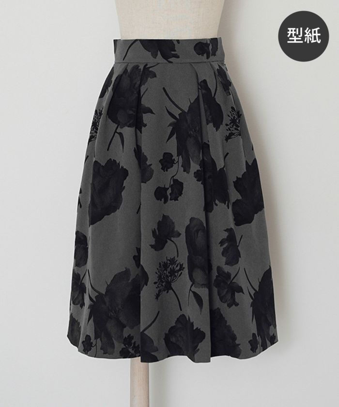 型紙 花柄 フロッキー タックフレア スカート Joint Space 全1色｜jsc949-0146【1】