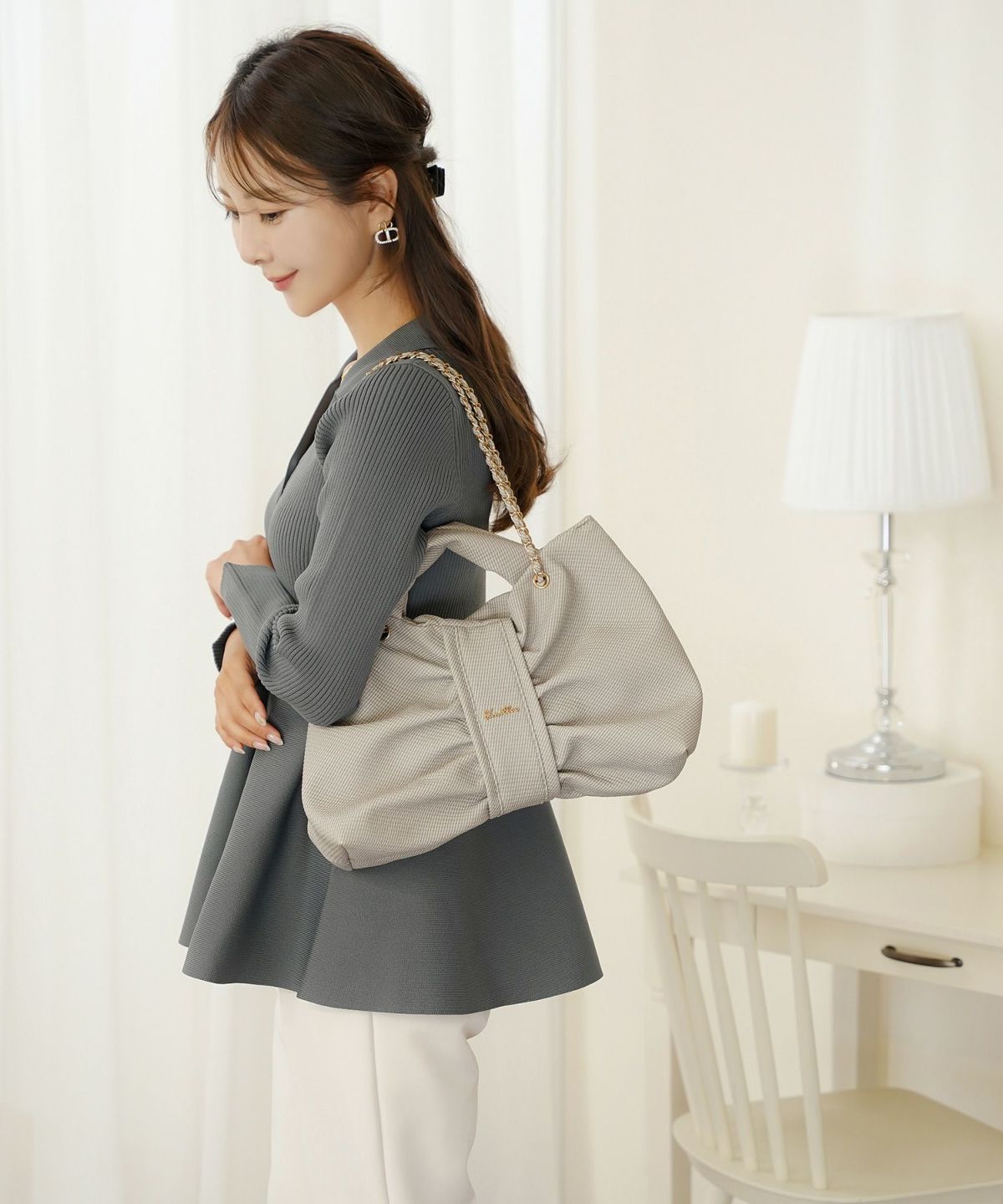 リボン バッグ ハンドバッグ ショルダー 2way フェミニン 大人可愛い お呼ばれ デート パーティー レディース