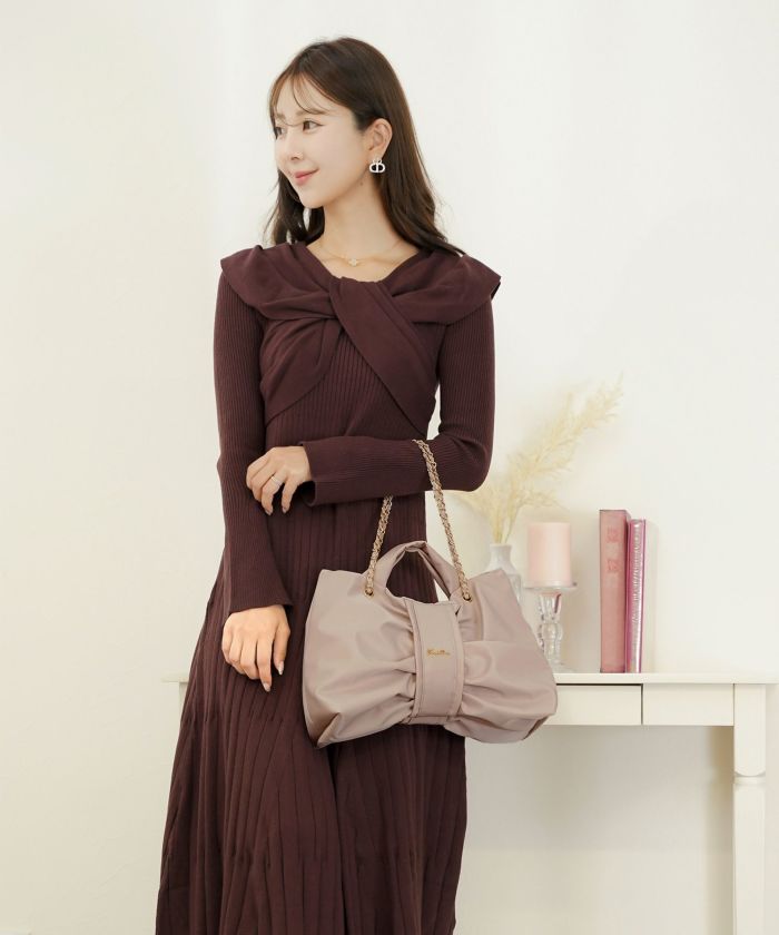 リボン バッグ ハンドバッグ ショルダー 2way フェミニン 大人可愛い お呼ばれ デート パーティー レディース