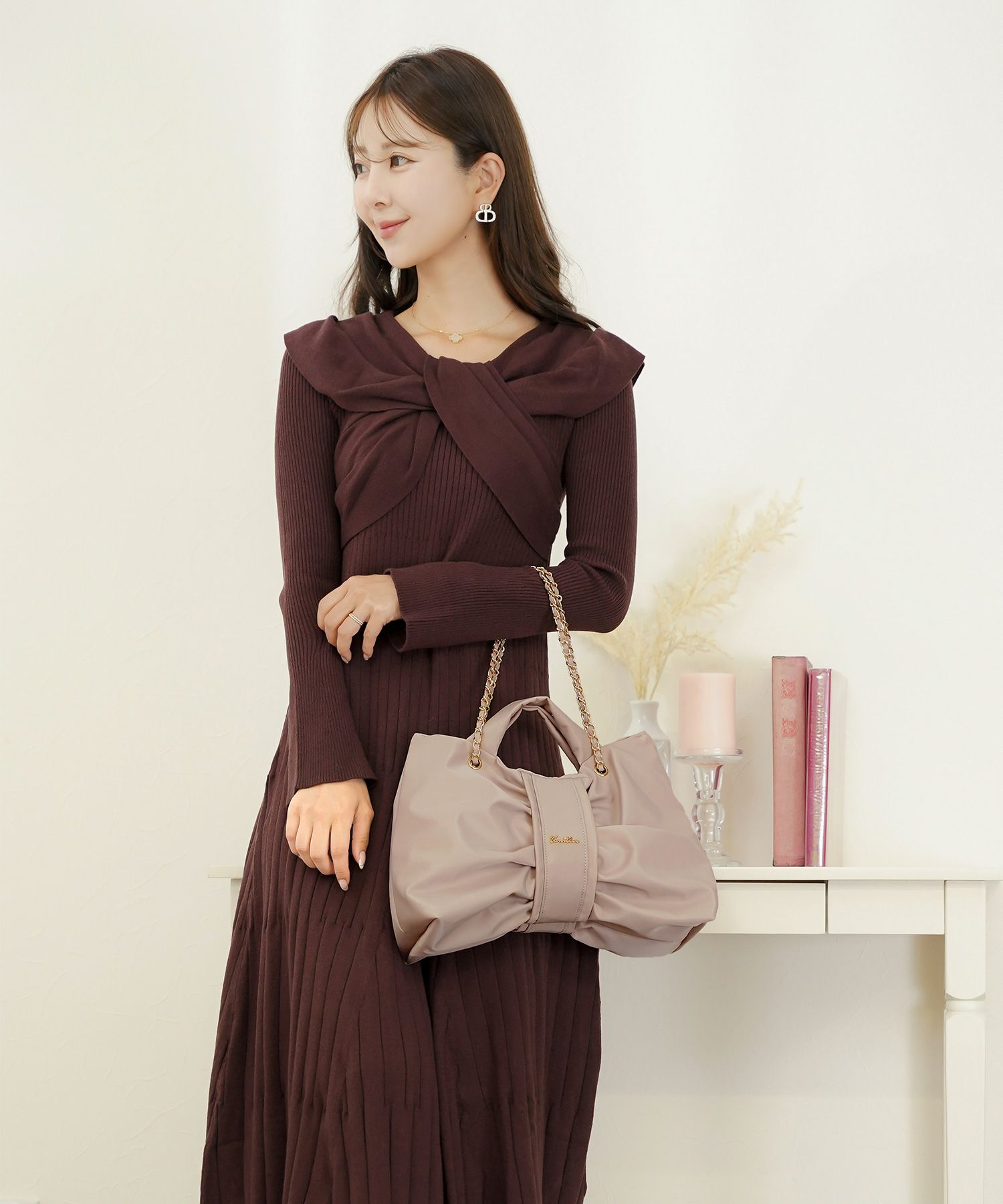 リボン バッグ ハンドバッグ ショルダー 2way フェミニン 大人可愛い お呼ばれ デート パーティー レディース