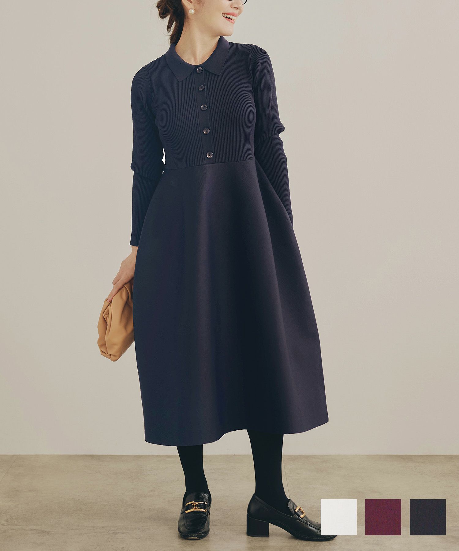 ミラノリブ 襟付き ニット ワンピース Liala×PG