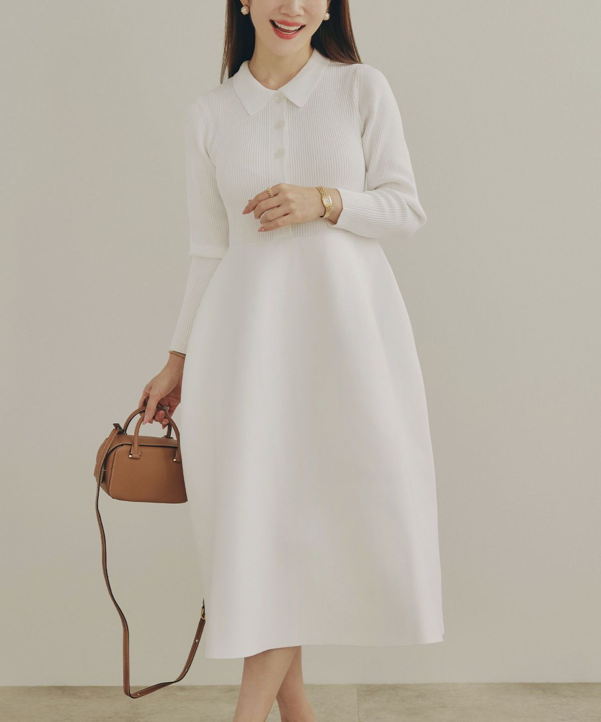 手洗い可 レディース ミモレ 大人 上品 長袖 きれいめ オフィス 秋冬 春 かわいい ジョイントスペース