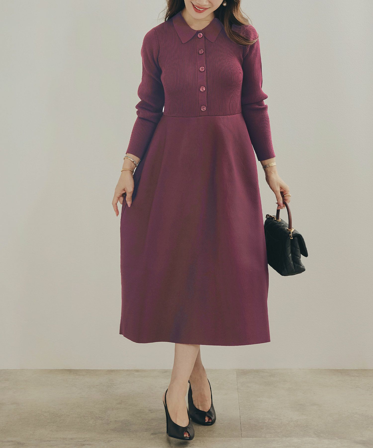 12/下旬頃発送予定！ミラノリブ 襟付き ニット ワンピース Liala×PG 全3色 