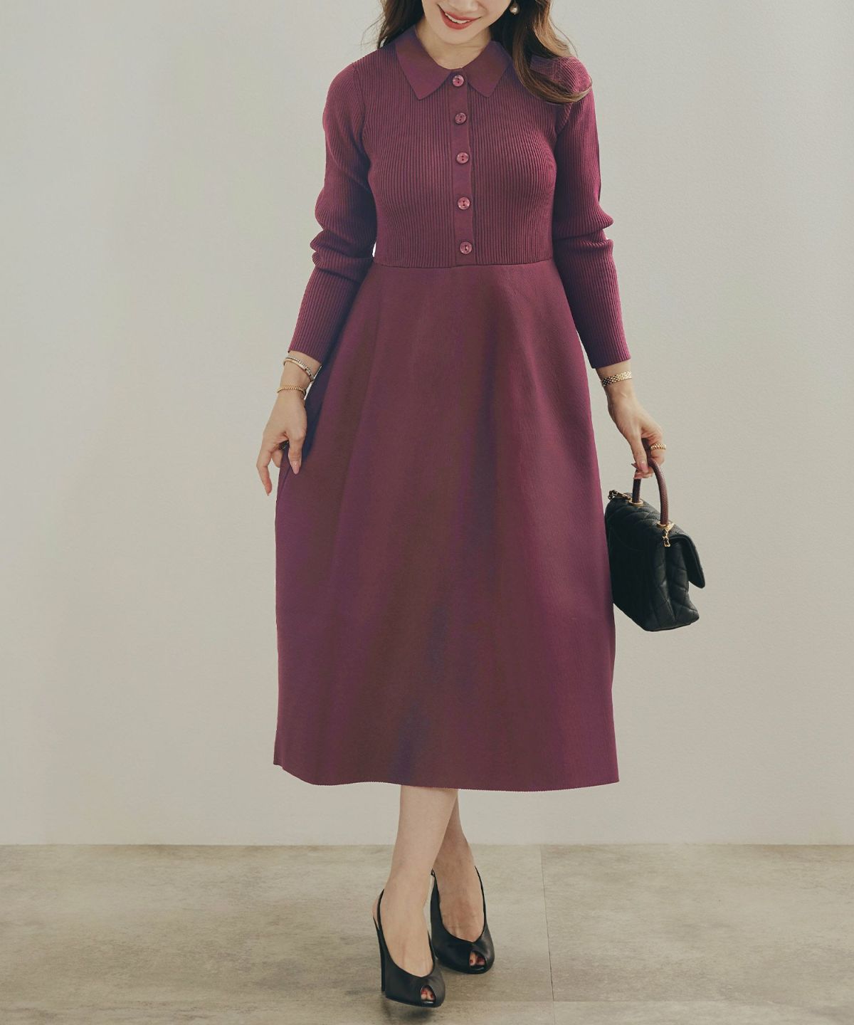 手洗い可 レディース ミモレ 大人 上品 長袖 きれいめ オフィス 秋冬 春 かわいい ジョイントスペース