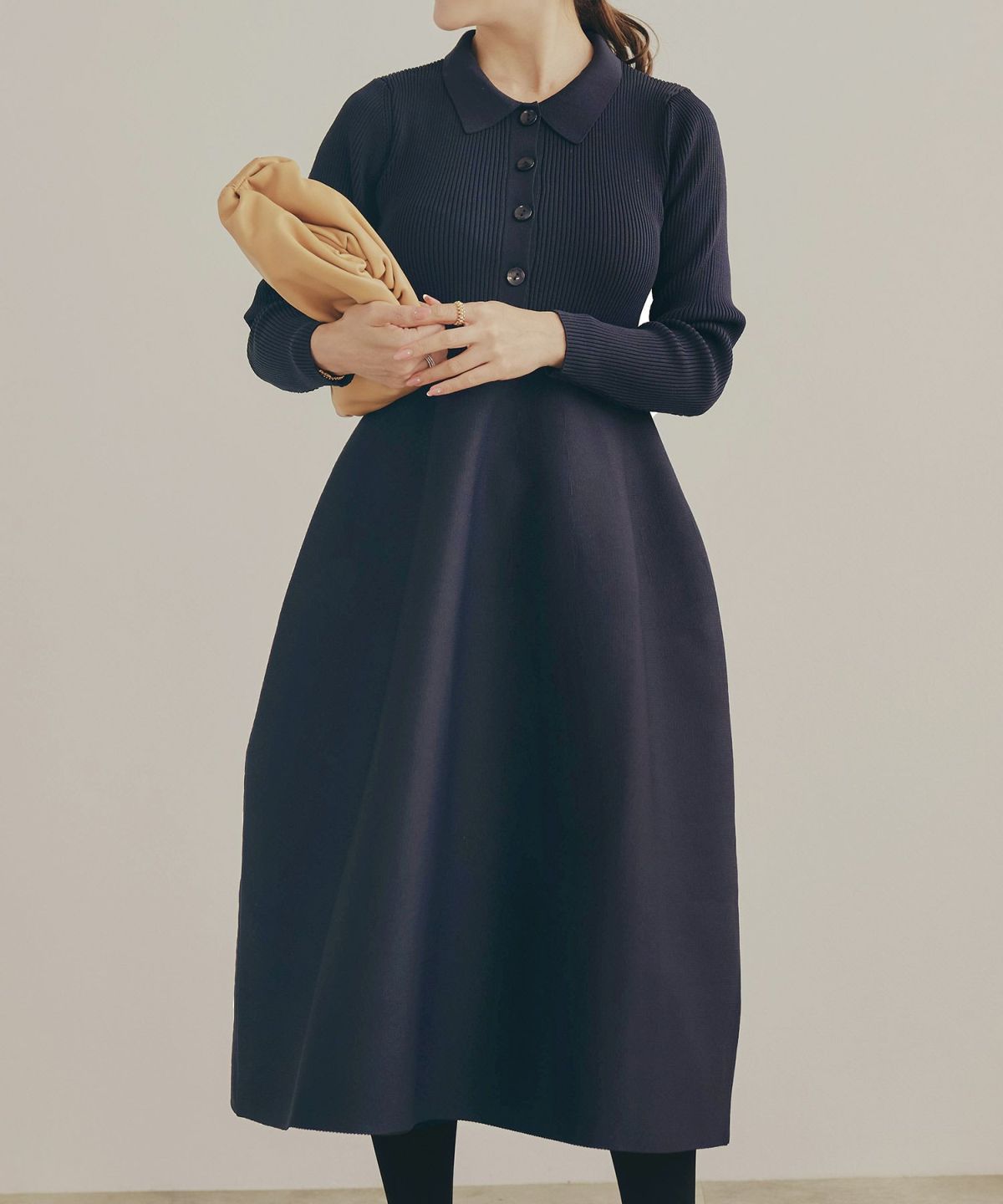 手洗い可 レディース ミモレ 大人 上品 長袖 きれいめ オフィス 秋冬 春 かわいい ジョイントスペース