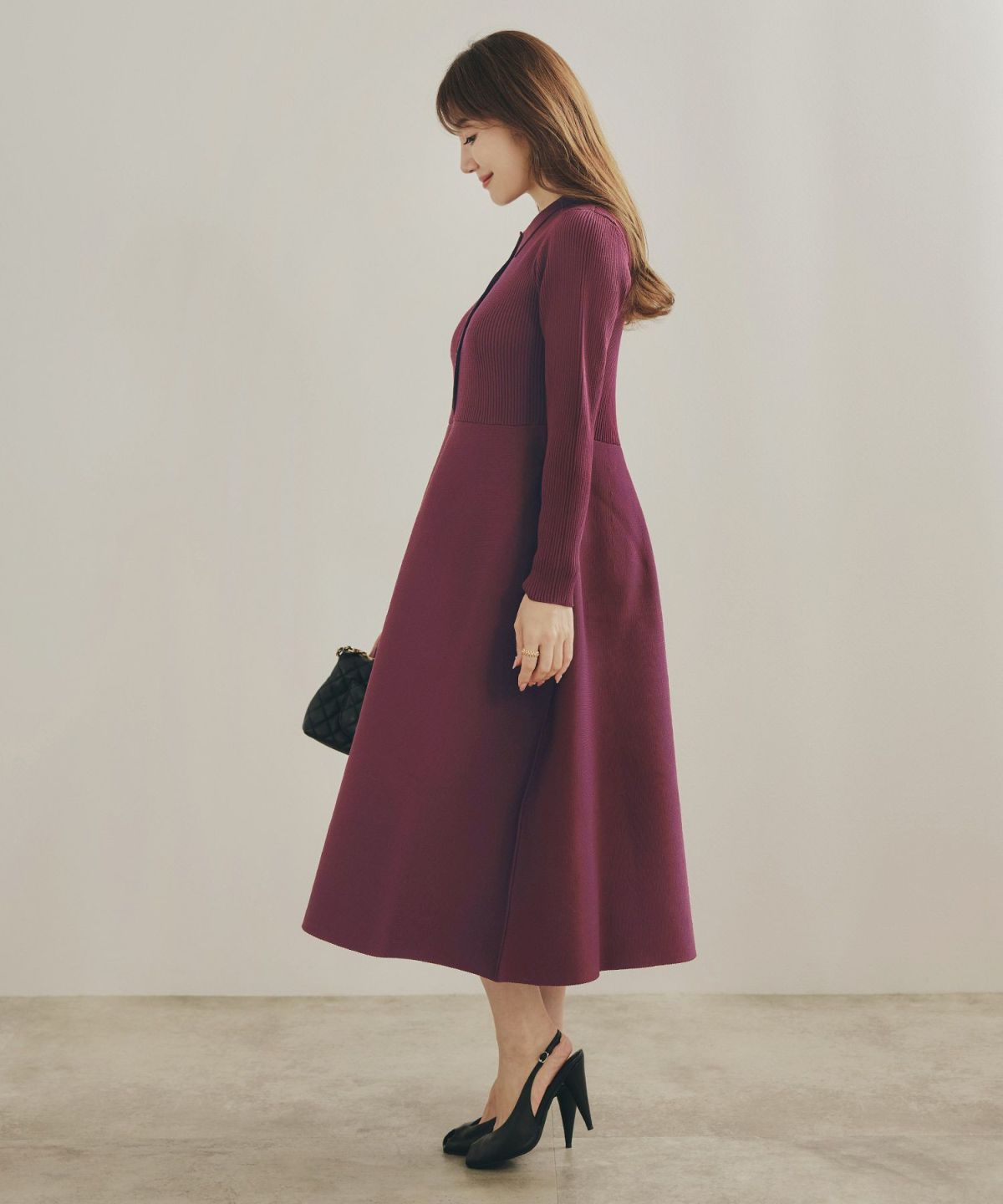 手洗い可 レディース ミモレ 大人 上品 長袖 きれいめ オフィス 秋冬 春 かわいい ジョイントスペース