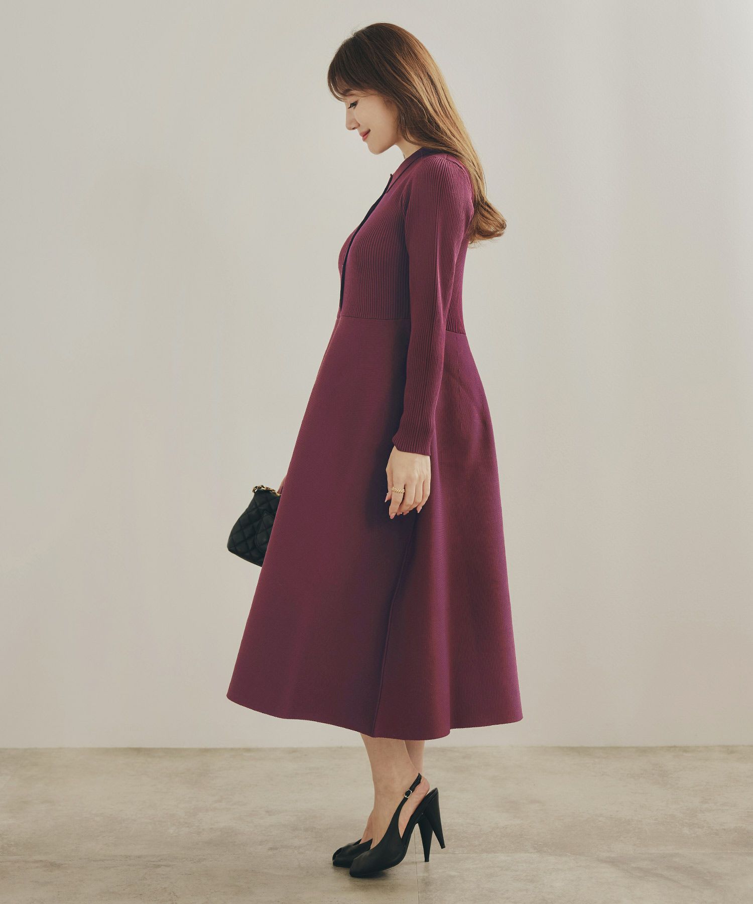 手洗い可 レディース ミモレ 大人 上品 長袖 きれいめ オフィス 秋冬 春 かわいい ジョイントスペース