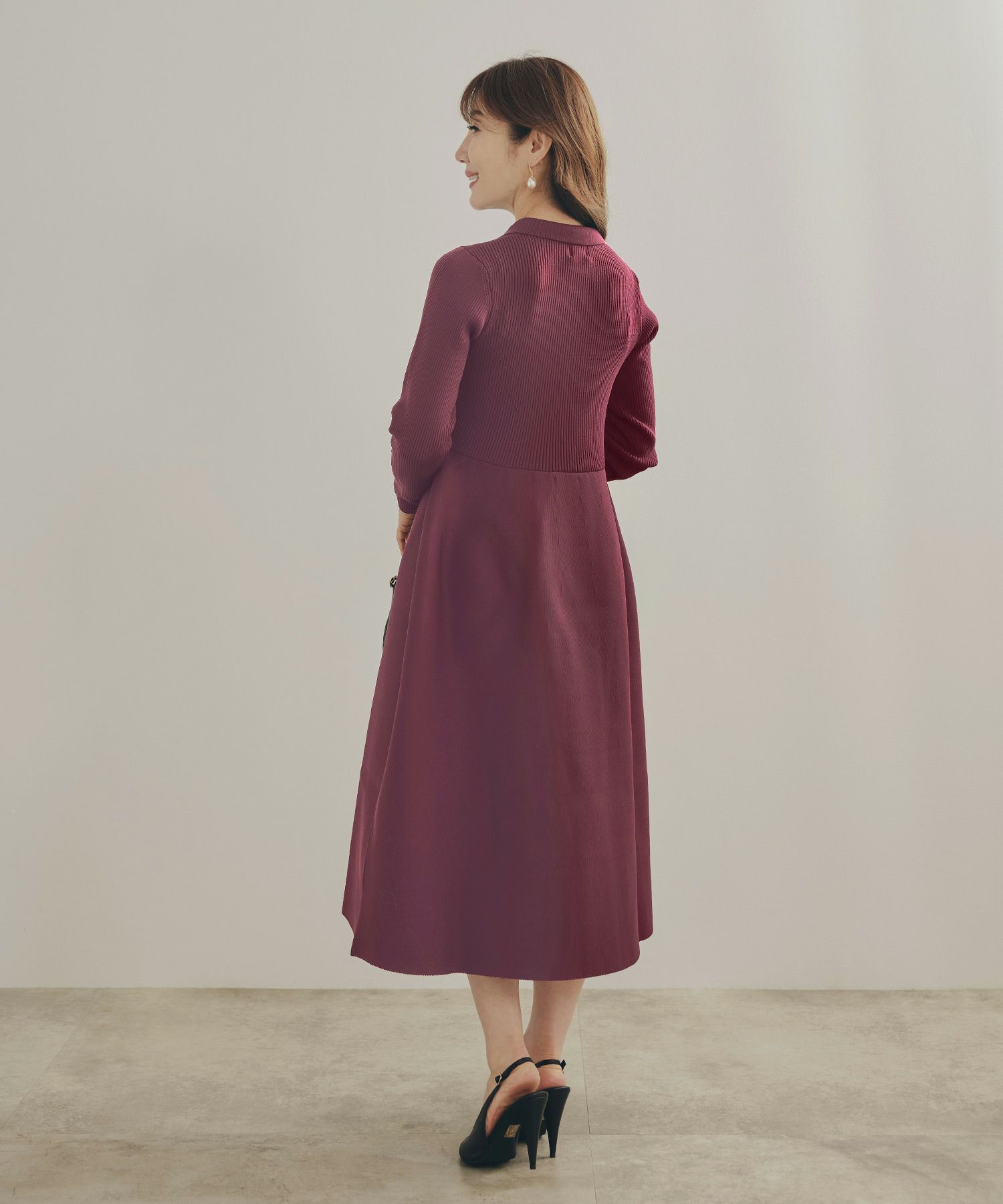 手洗い可 レディース ミモレ 大人 上品 長袖 きれいめ オフィス 秋冬 春 かわいい ジョイントスペース