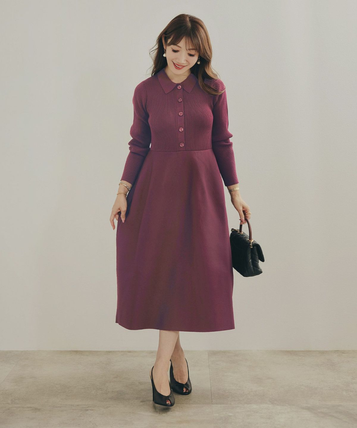 手洗い可 レディース ミモレ 大人 上品 長袖 きれいめ オフィス 秋冬 春 かわいい ジョイントスペース