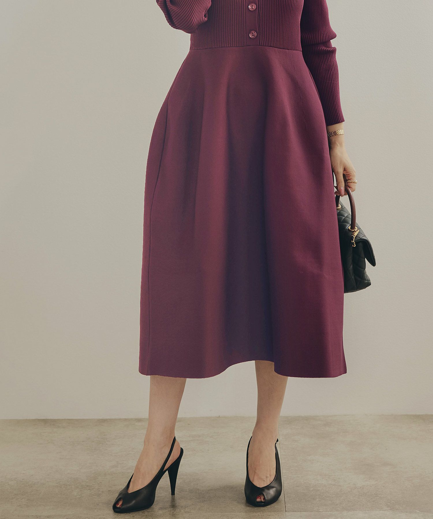 手洗い可 レディース ミモレ 大人 上品 長袖 きれいめ オフィス 秋冬 春 かわいい ジョイントスペース