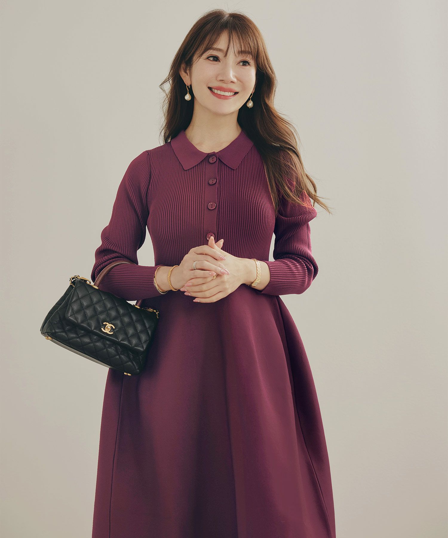 ミラノリブ 襟付き ニット ワンピース Liala×PG 全3色｜lpg331-2192【1  