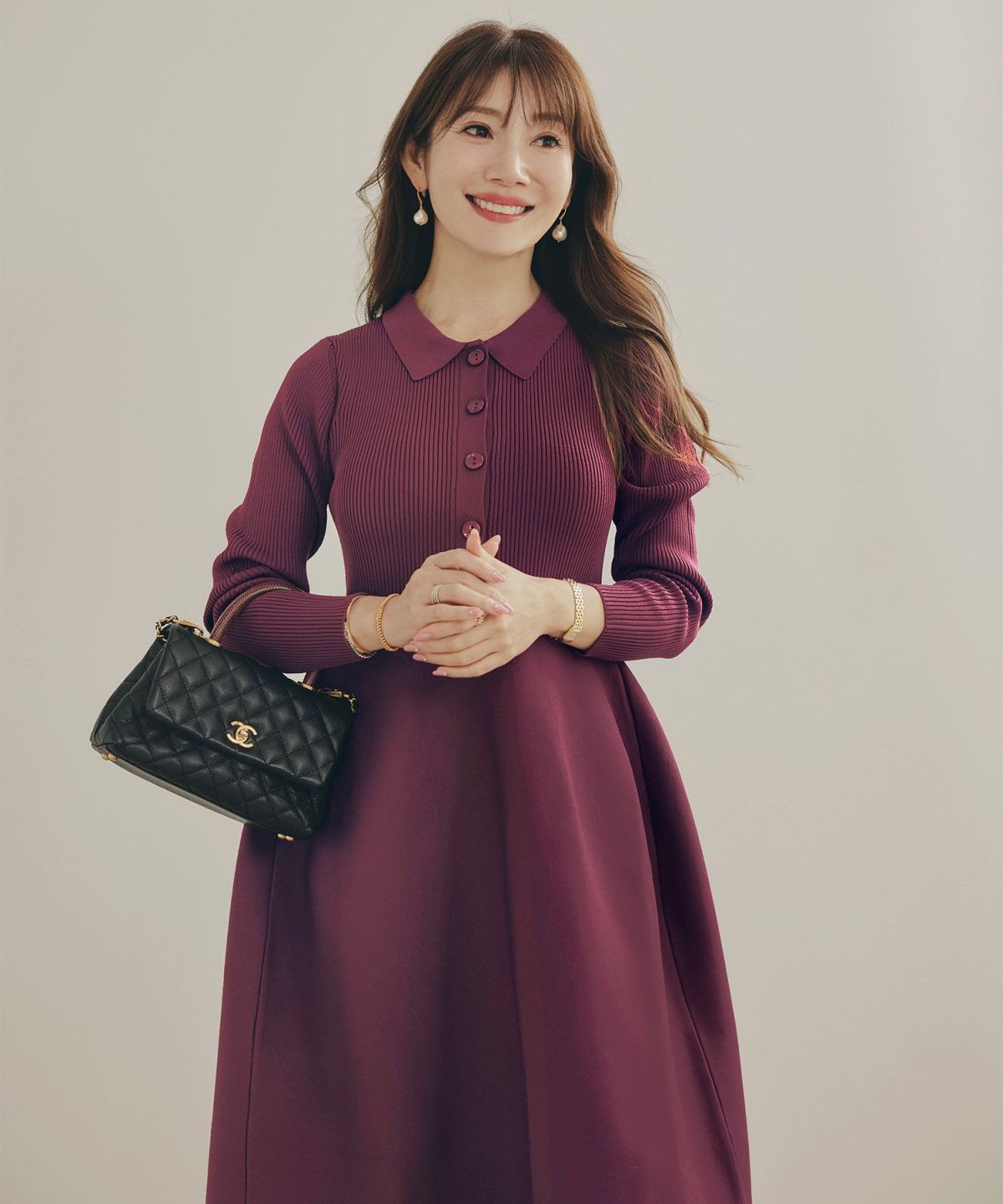 手洗い可 レディース ミモレ 大人 上品 長袖 きれいめ オフィス 秋冬 春 かわいい ジョイントスペース