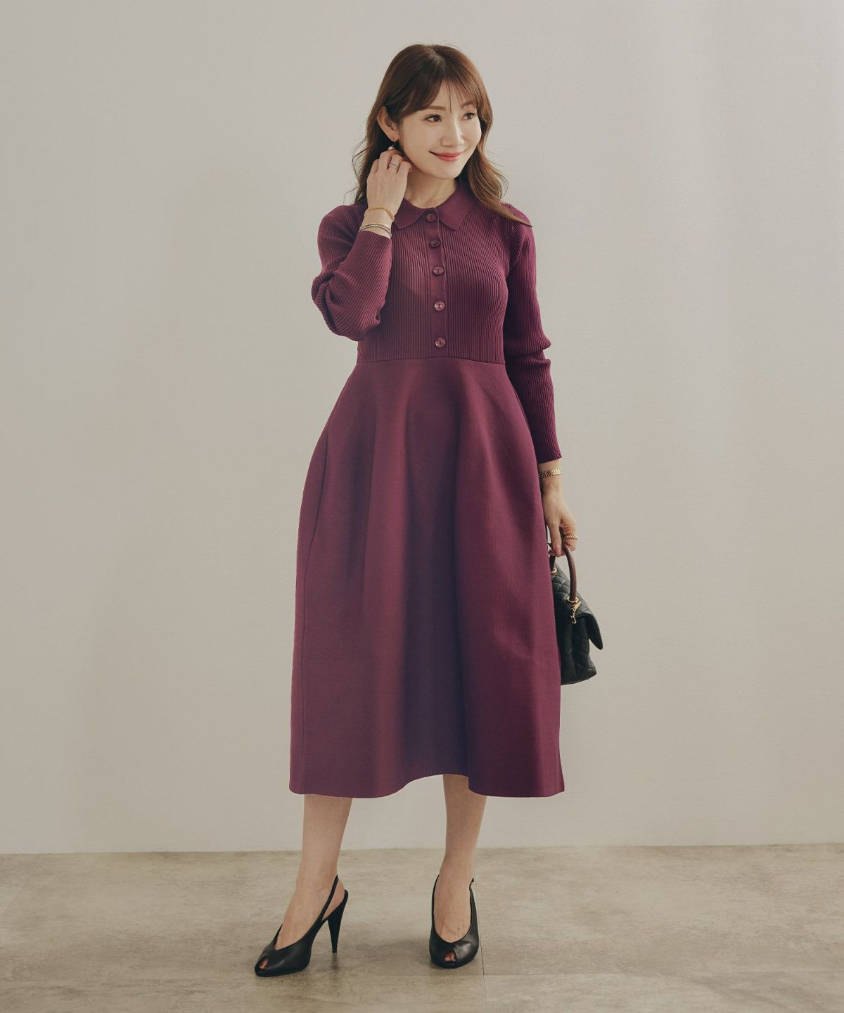 手洗い可 レディース ミモレ 大人 上品 長袖 きれいめ オフィス 秋冬 春 かわいい ジョイントスペース