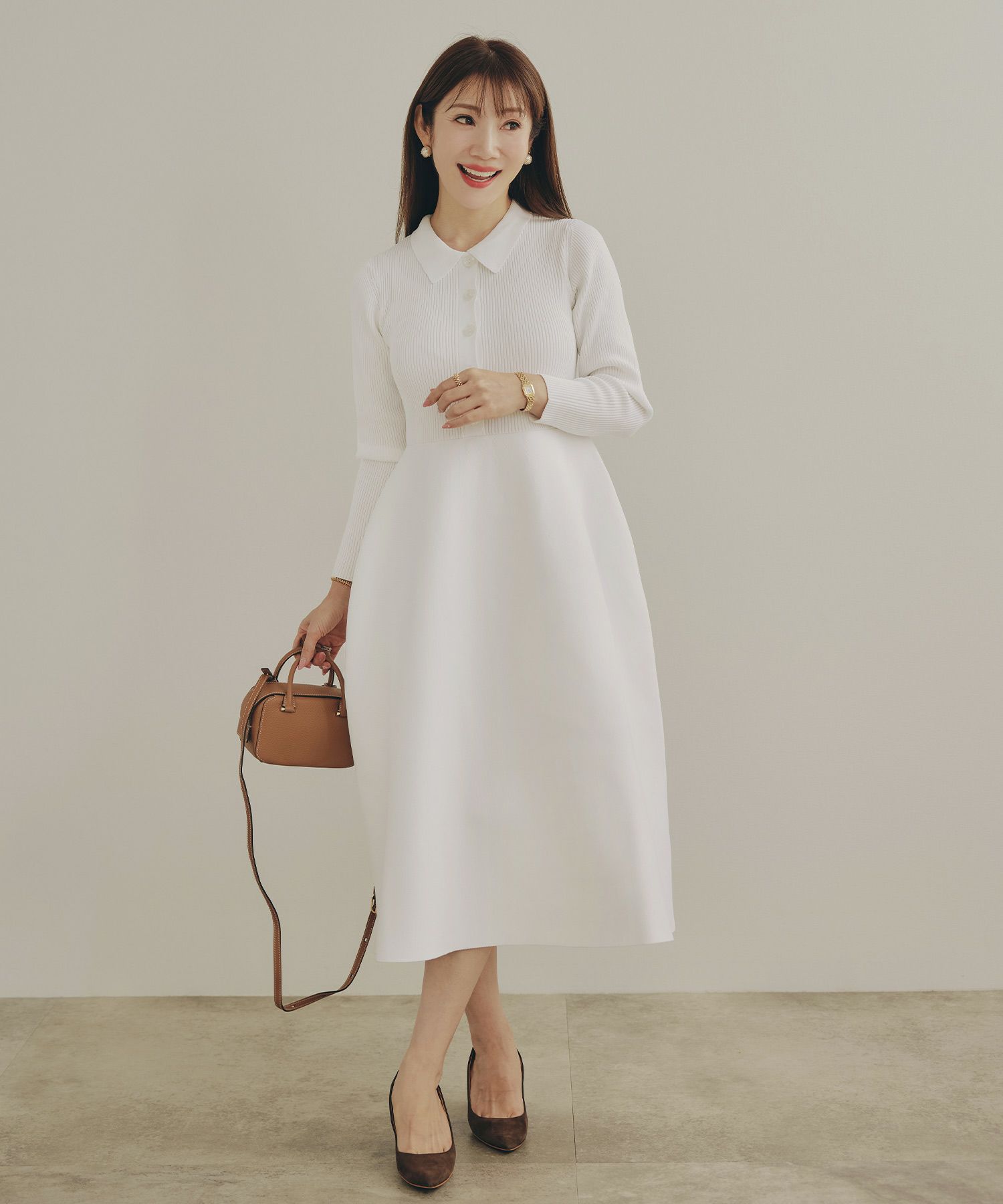 手洗い可 レディース ミモレ 大人 上品 長袖 きれいめ オフィス 秋冬 春 かわいい ジョイントスペース